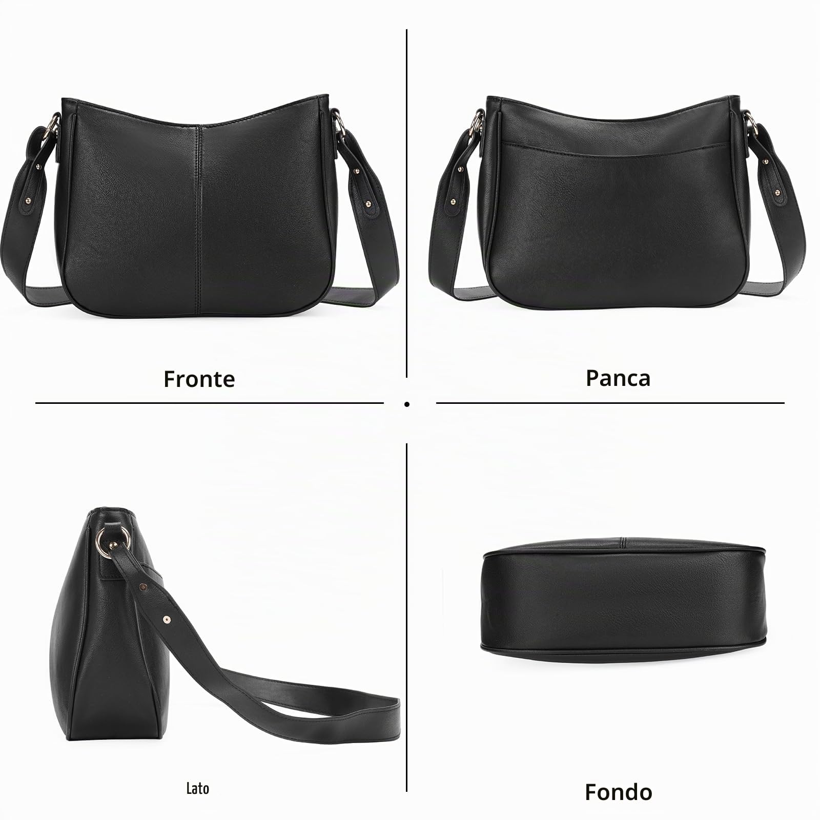 GOIACII BAG borsa hobo a tracolla donna nera con tasca posteriore