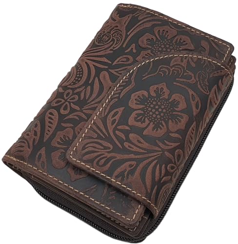 myledershop Damen Geldbörsen portafoglio donna pelle bufalo marrone RFID