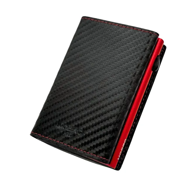Moero Linea PRO PRO Zip Carbon portafoglio nero cuciture rosse RFID