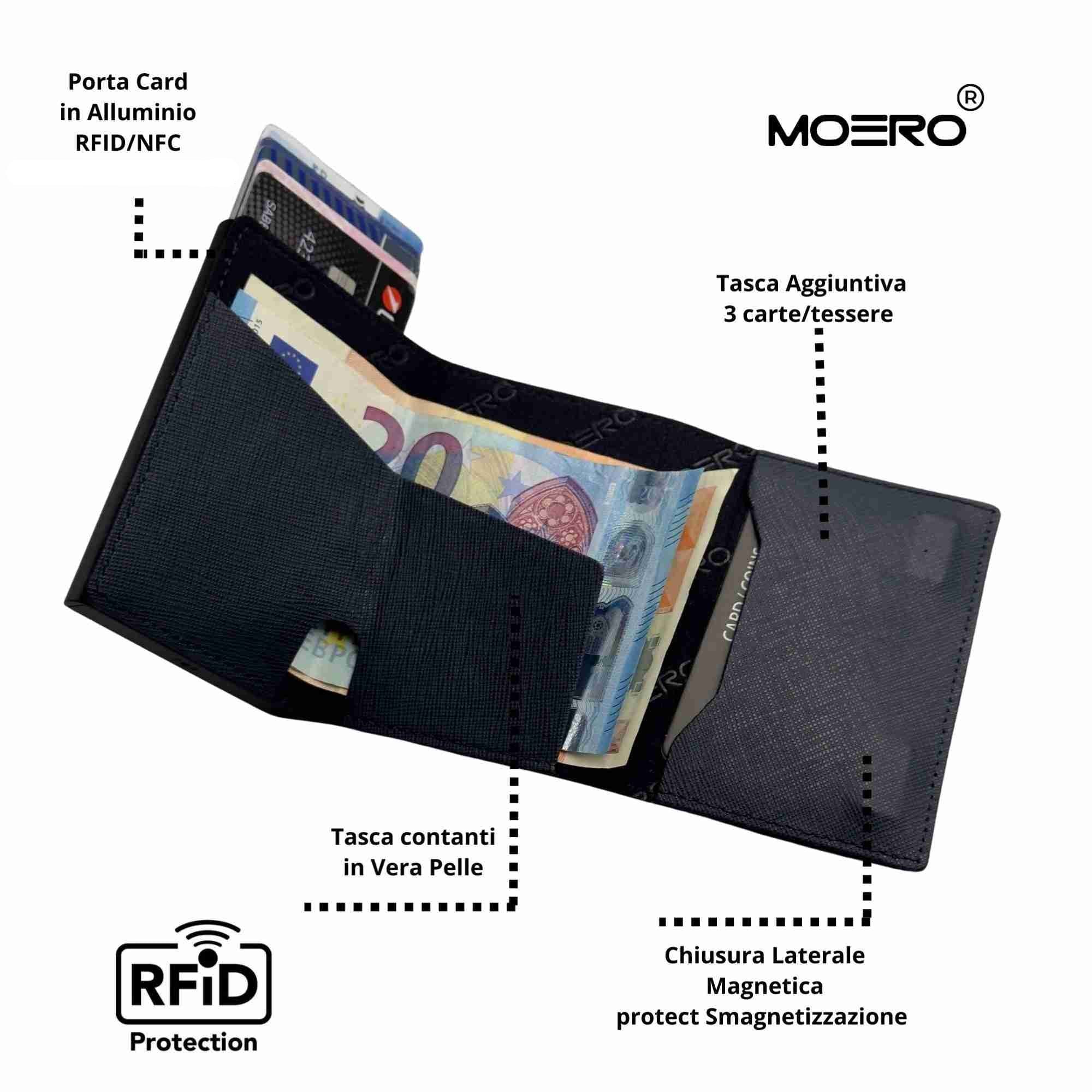 Moero Linea PRO PRO Zip Saffiano portafoglio blu navy RFID