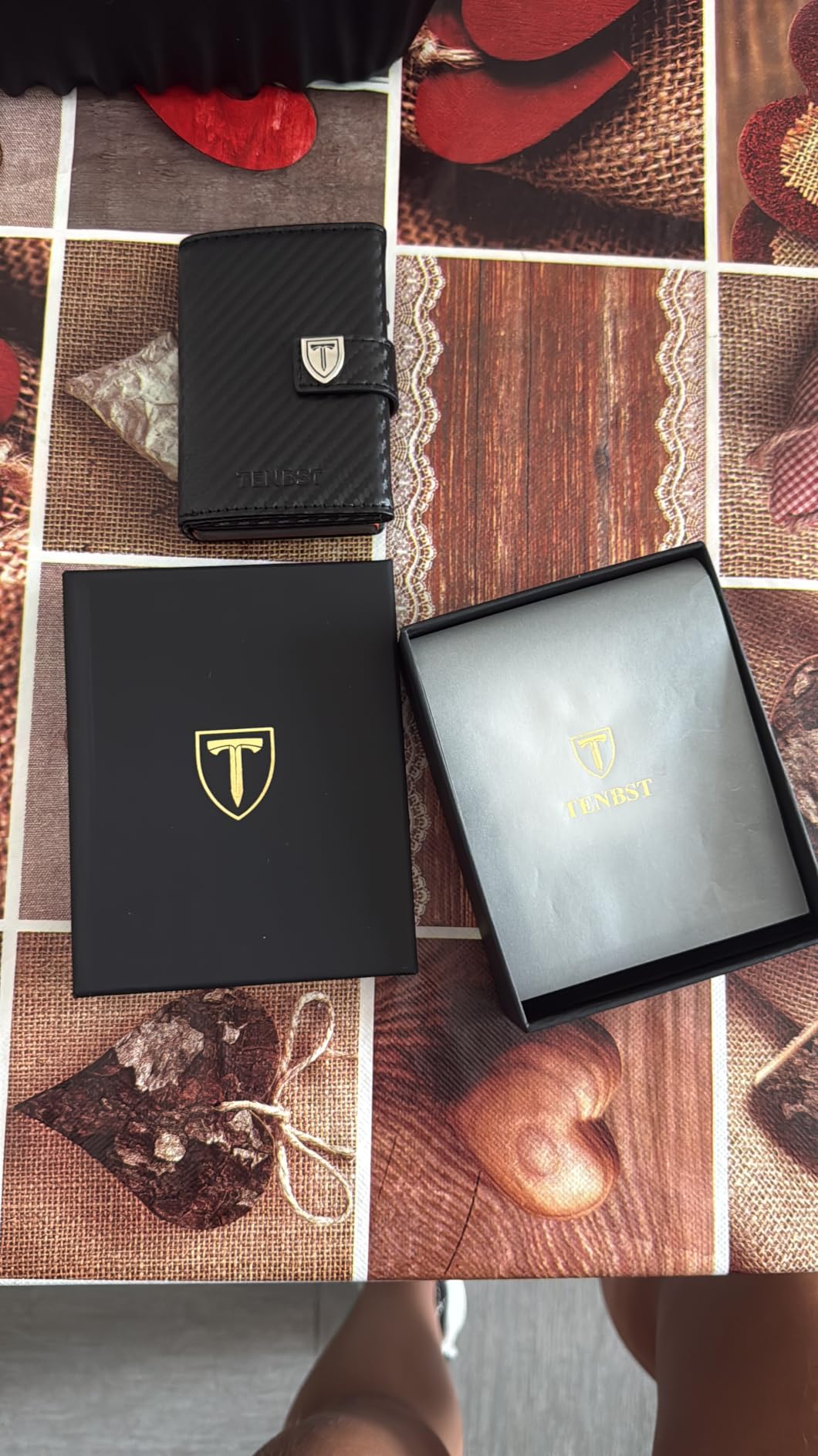 TENBST Card Holder portafoglio uomo nero arancione RFID 10 carte