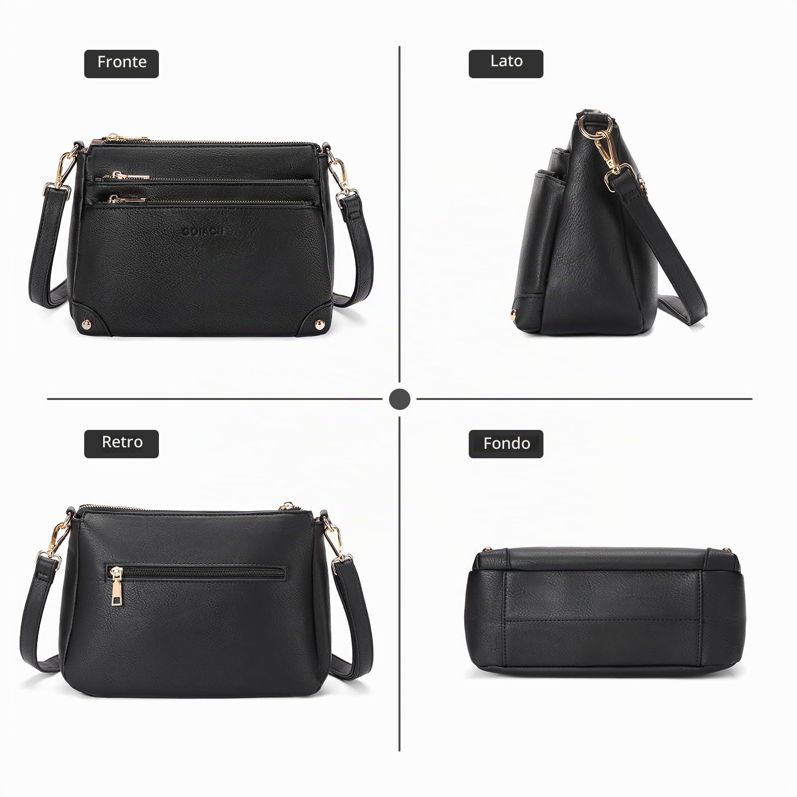 GOIACII BAG Borse a tracolla da donna hobo A04 Nero con tasche