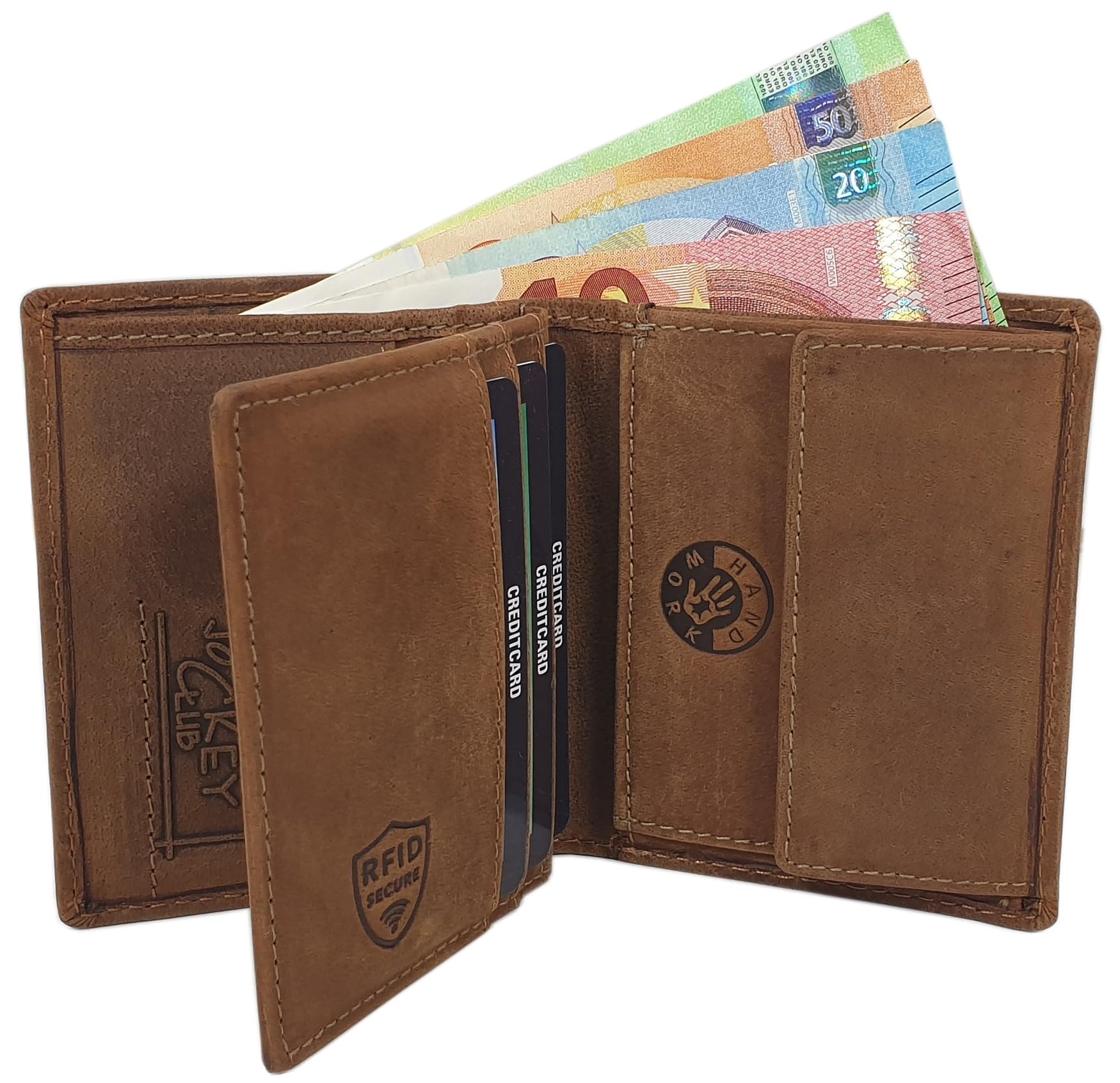 myledershop Herren Geldbörsen portafoglio piccolo verticale Husky cognac RFID