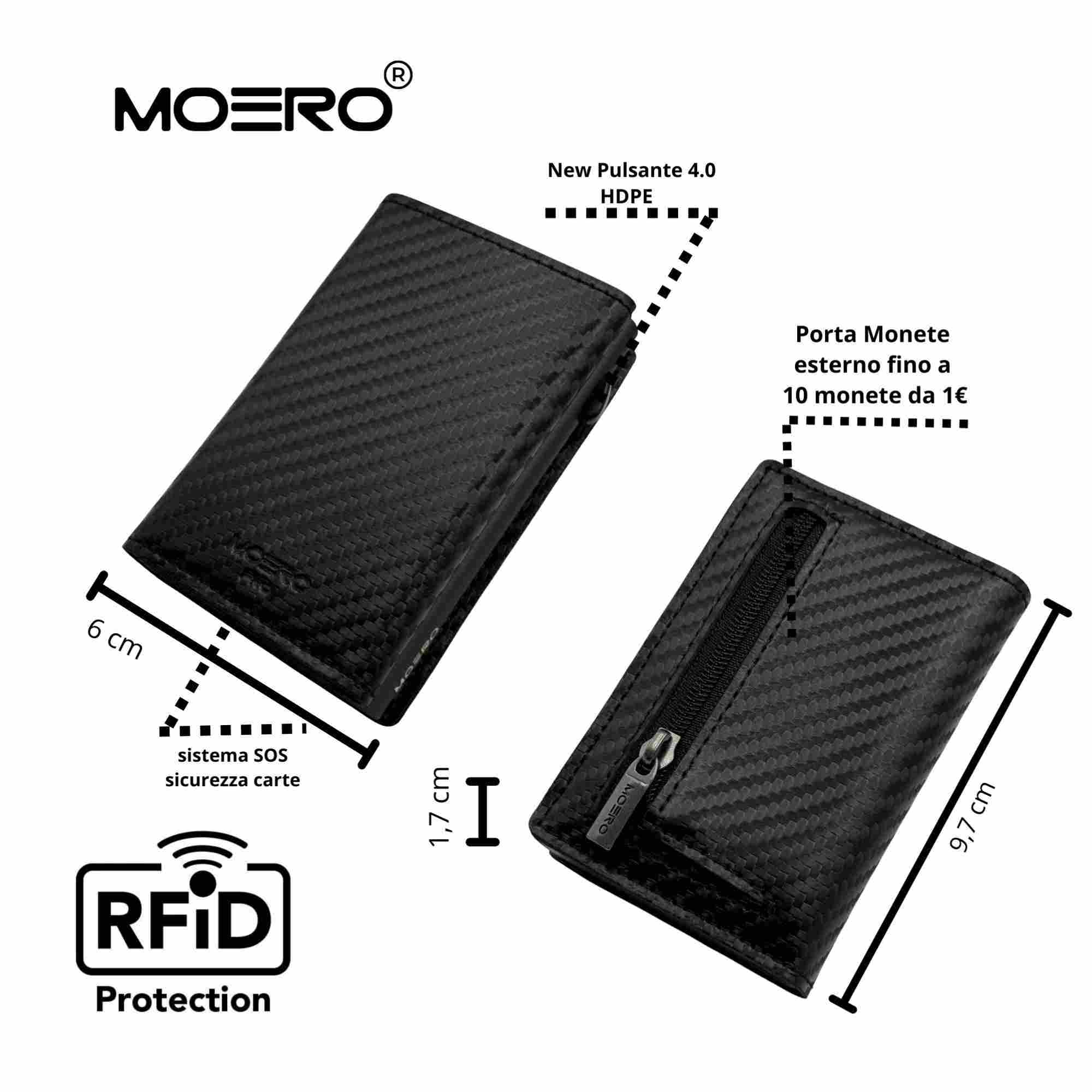 Moero Linea AirTag AirTag PRO Carbon Black Zip portafoglio Nero RFID