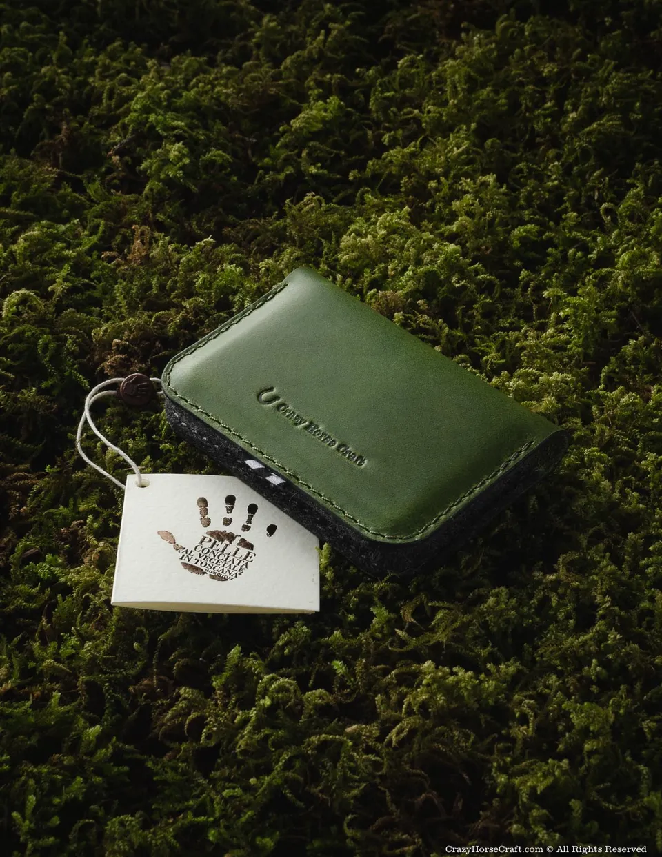 Crazy Horse Craft Wallets & Card Holders Leather Business & Credit Card Holder portacarte verde alpino