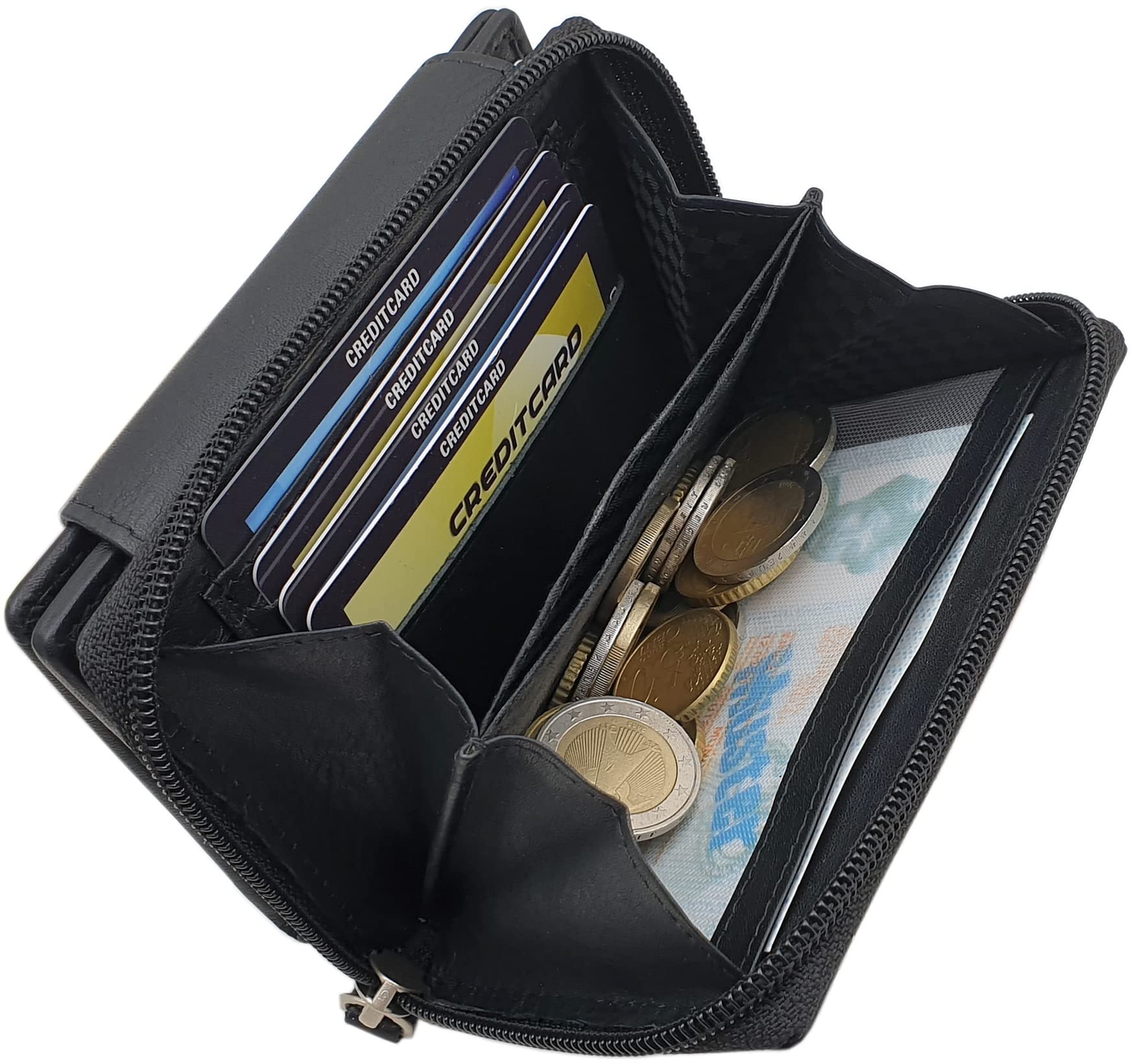 myledershop Damen Geldbörsen portafoglio donna nero RFID 13 cm