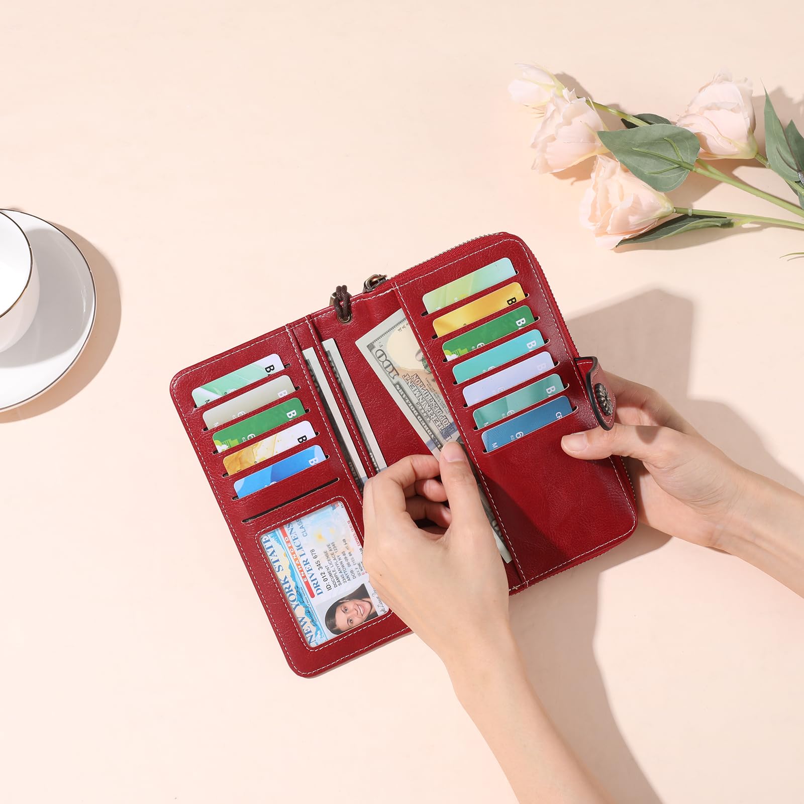 GOIACII WOMEN'S LARGE WALLET portafoglio donna A03-rosso RFID