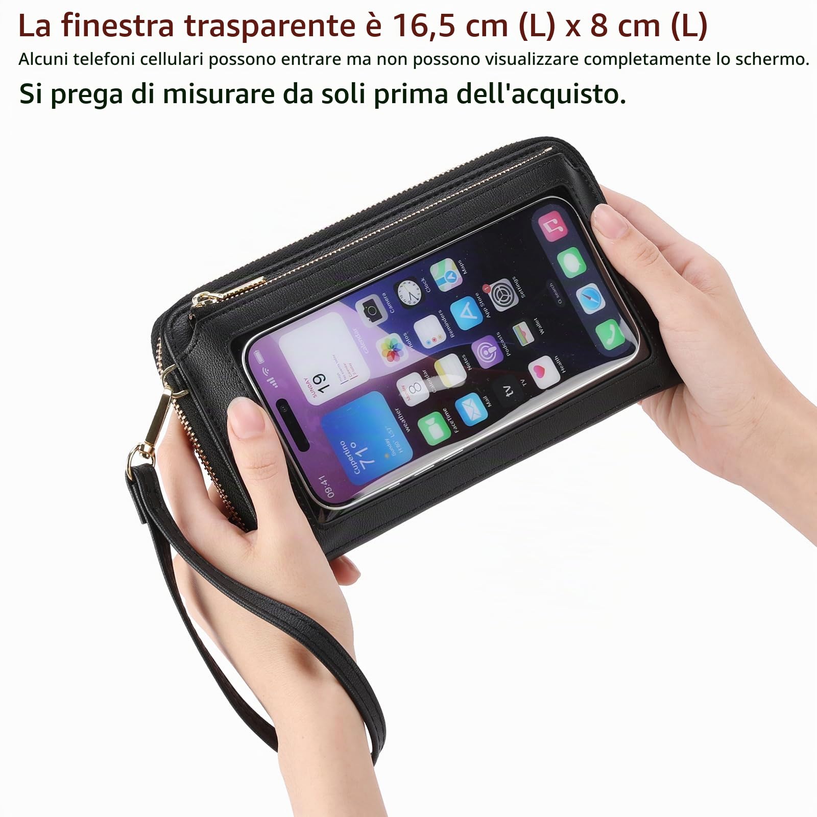 GOIACII CROSSBODY borsa a tracolla per telefono A01 nero touchscreen