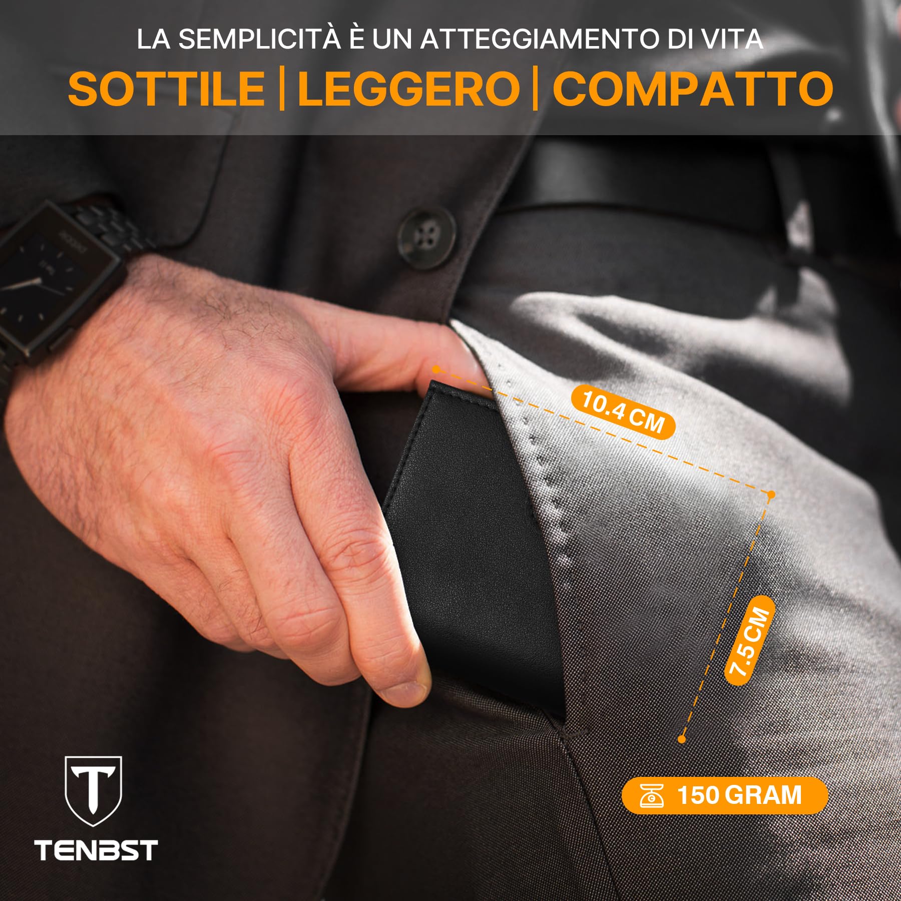 TENBST Card Holder portafoglio uomo slim nero RFID con portamonete