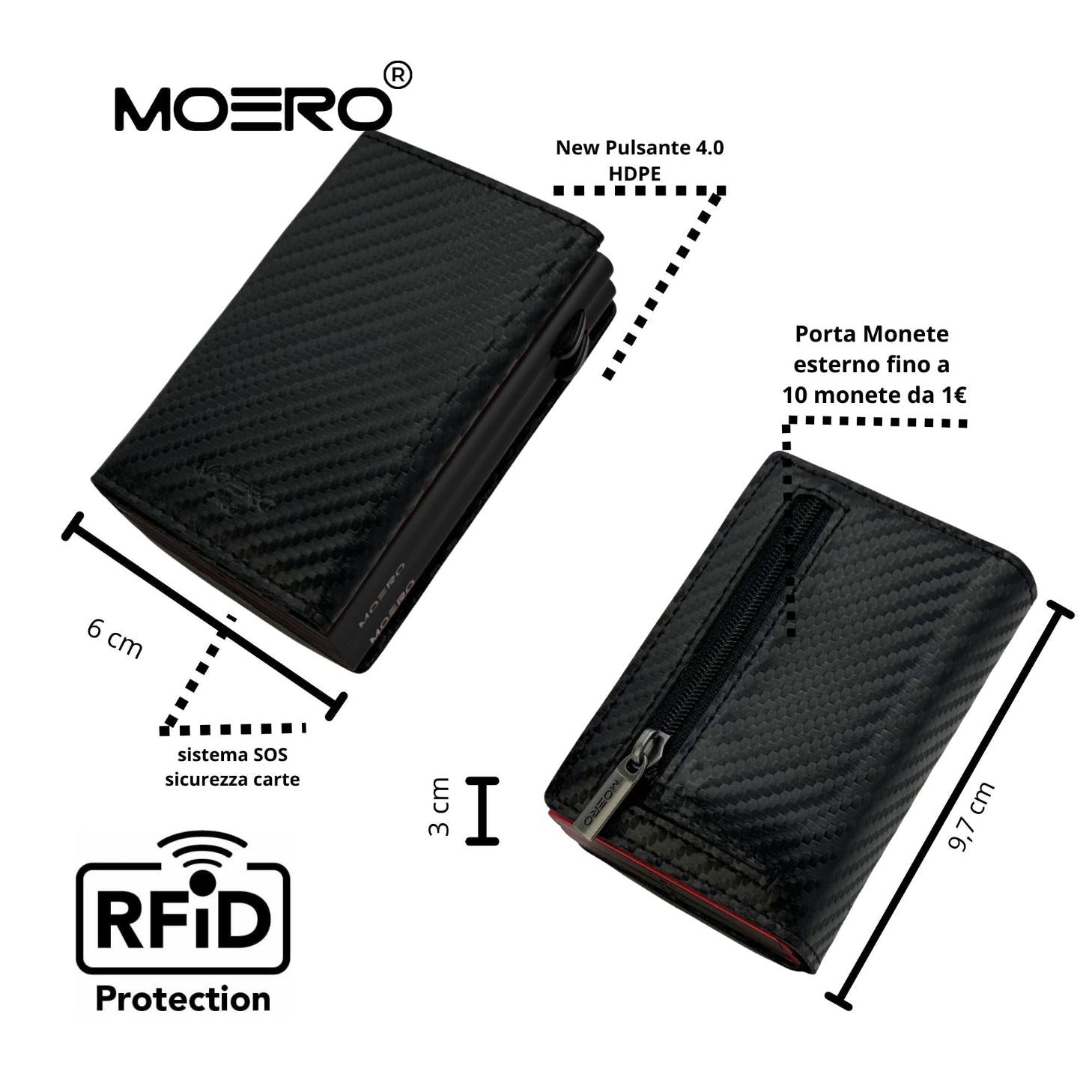 Moero Linea PRO Dual Zip portafoglio nero con doppio portacarte e zip