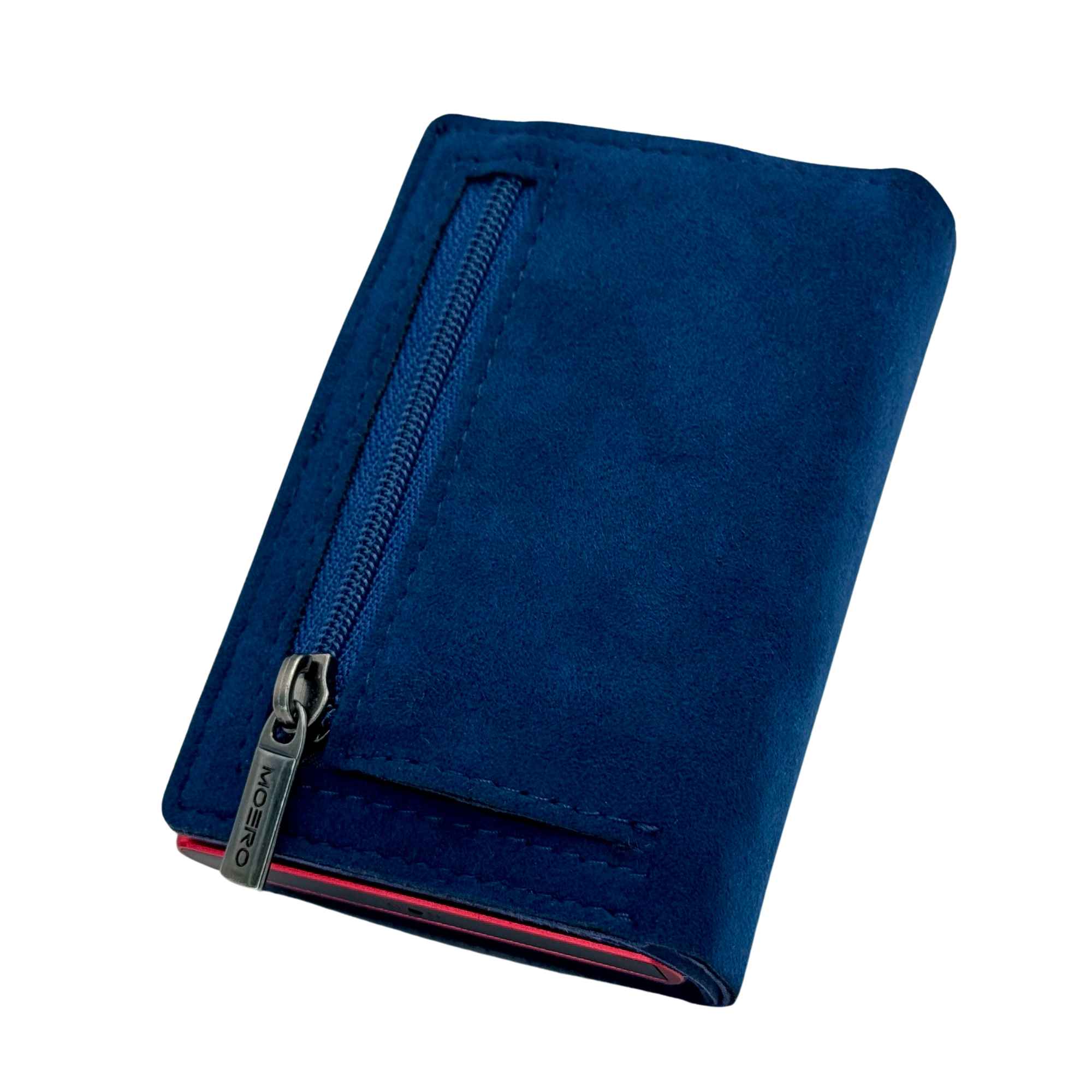 Moero Linea PRO PRO PLUS Zip SUPERIOR portafoglio Blu RFID Alcantara