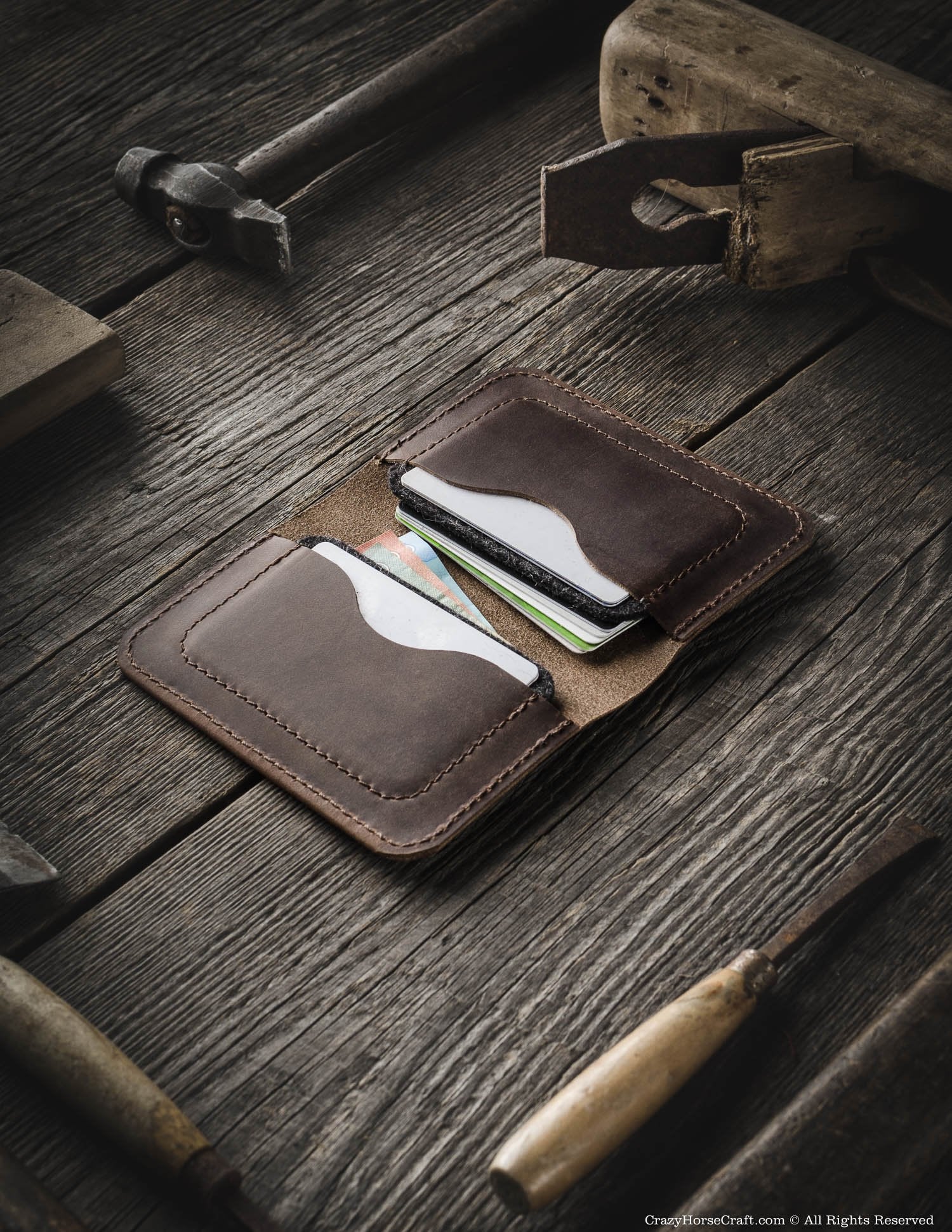 Crazy Horse Craft Wallets & Card Holders portafoglio Wood Brown pelle
