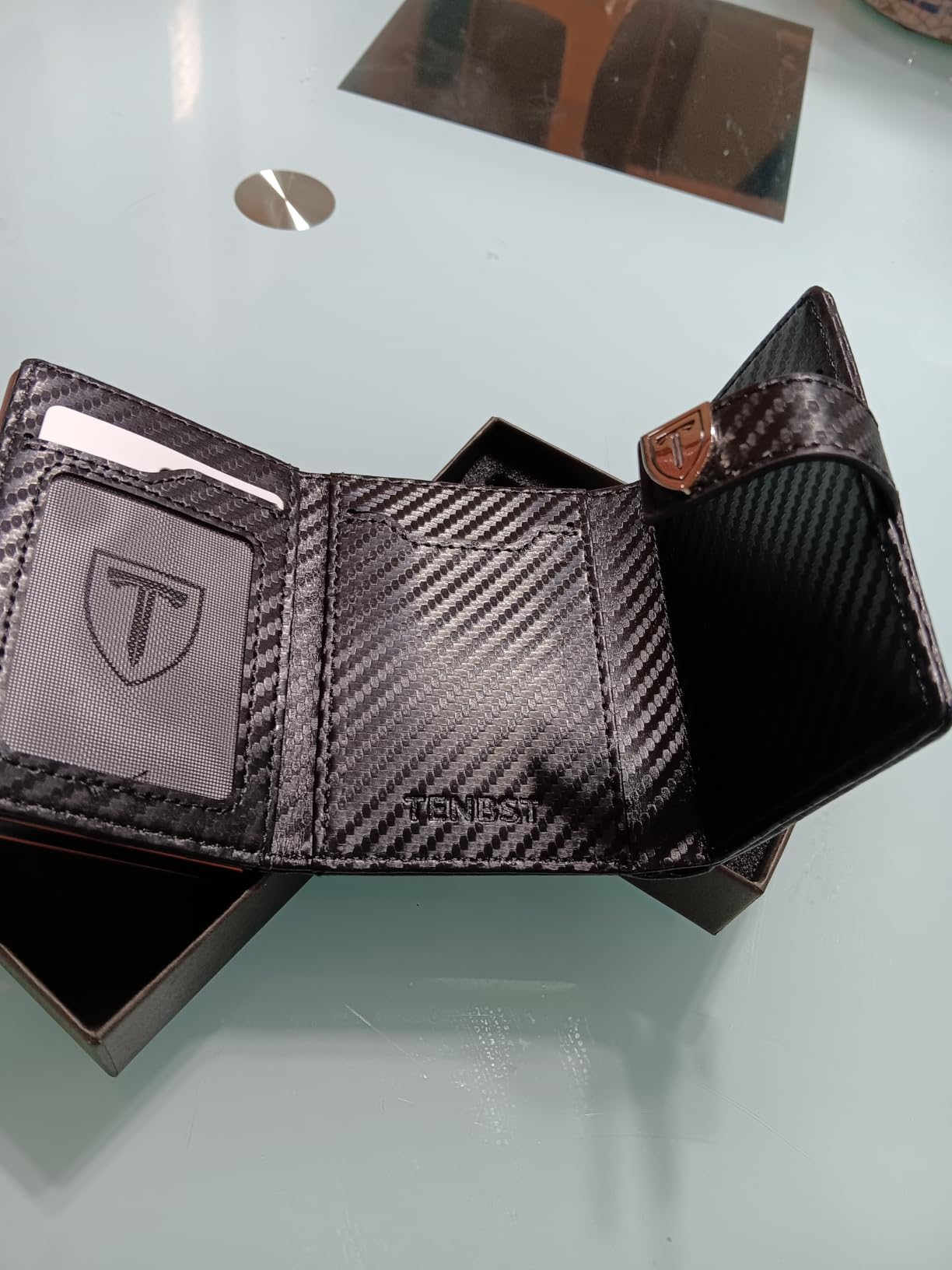 TENBST Card Holder portafoglio uomo nero arancione RFID 10 carte