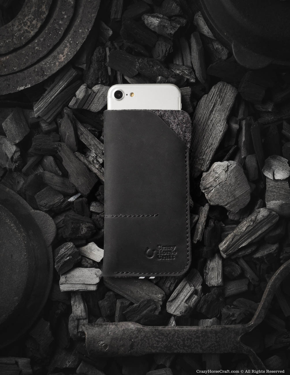 Crazy Horse Craft Phone Cases custodia portafoglio iPhone 15 Carbon Black