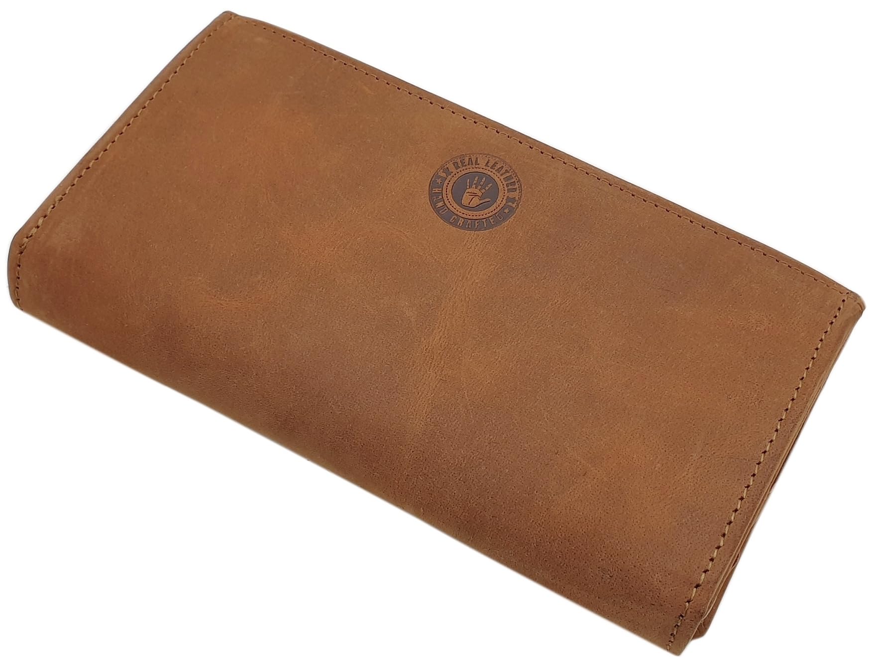 myledershop Damen Geldbörsen portafoglio grande da donna cognac RFID