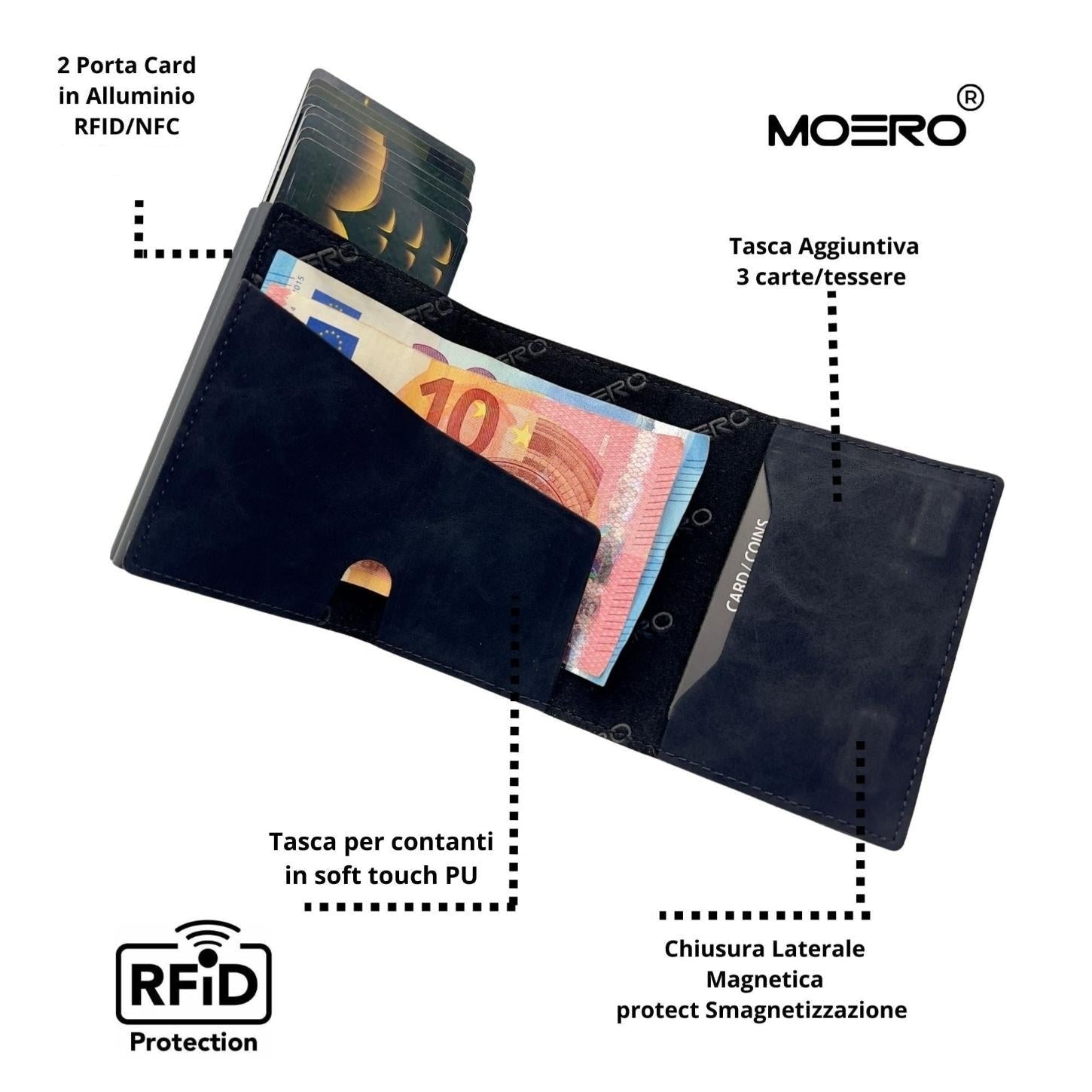 Moero Linea PRO Dual Zip portafoglio Nero 4.0 RFID doppio portacarte