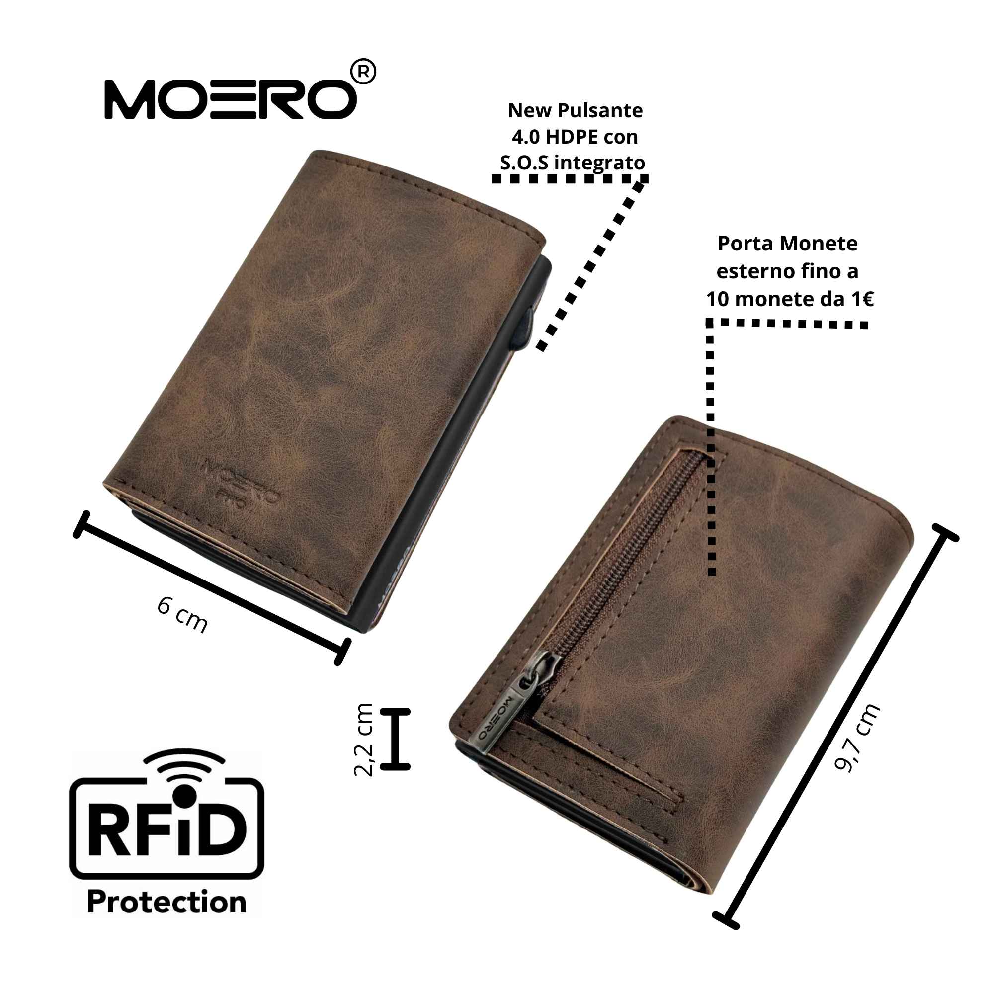 Moero Linea PRO PRO PLUS Zip portafoglio marrone 4.0 RFID