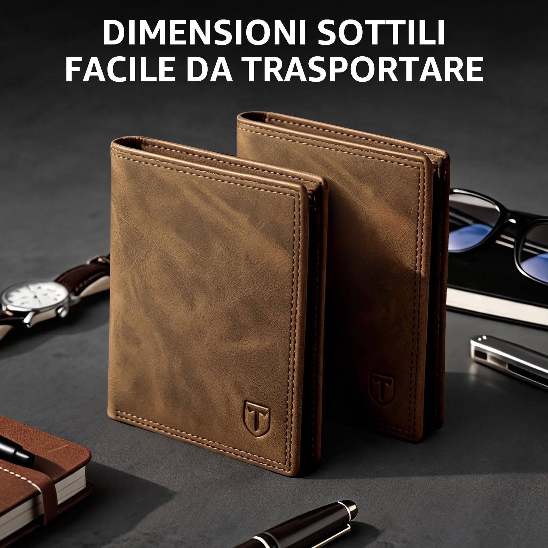 TENBST Card Holder portafoglio uomo marrone 1 pezzo RFID