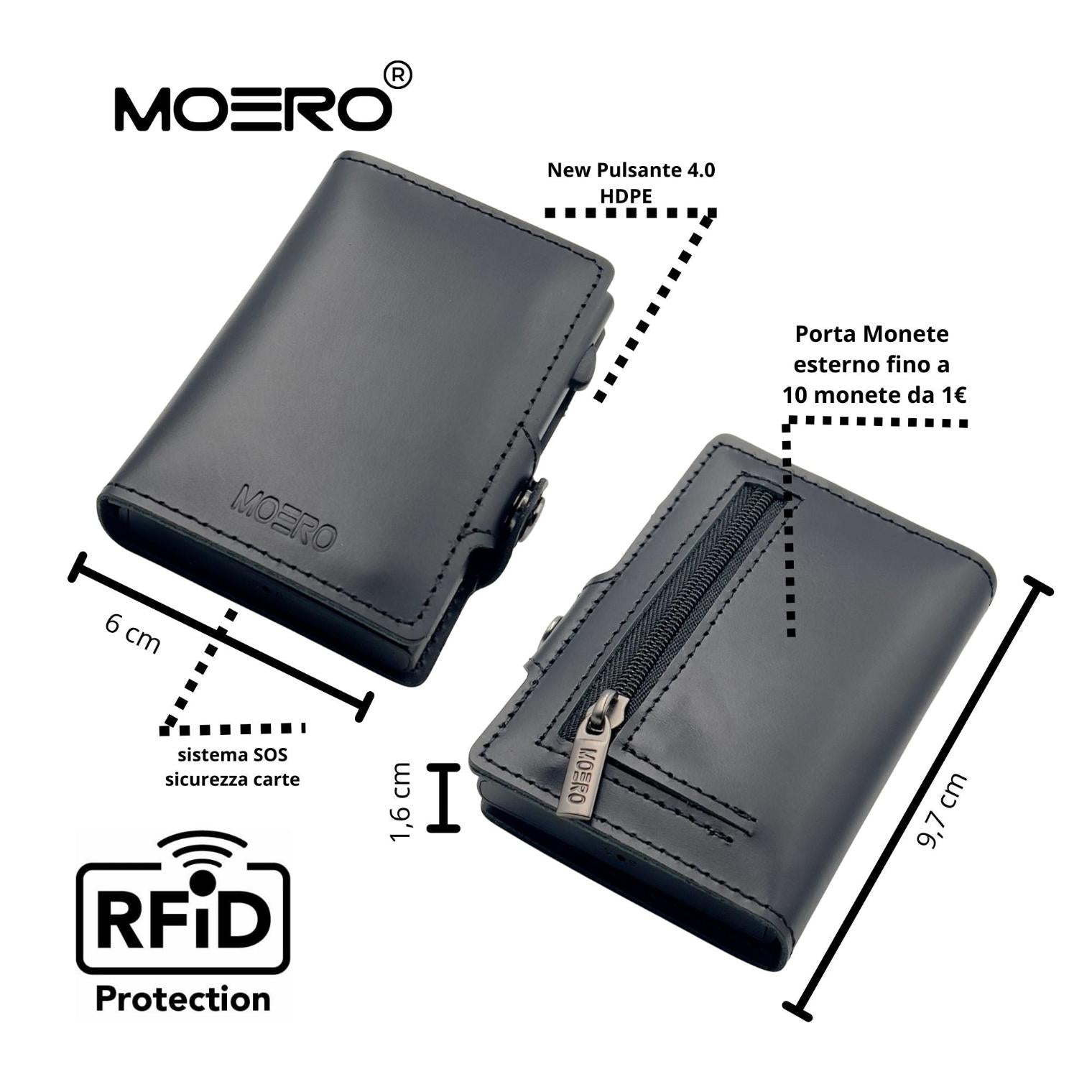 Moero Linea Classic Classic Zip Prestige portafoglio Black 4.0 con zip