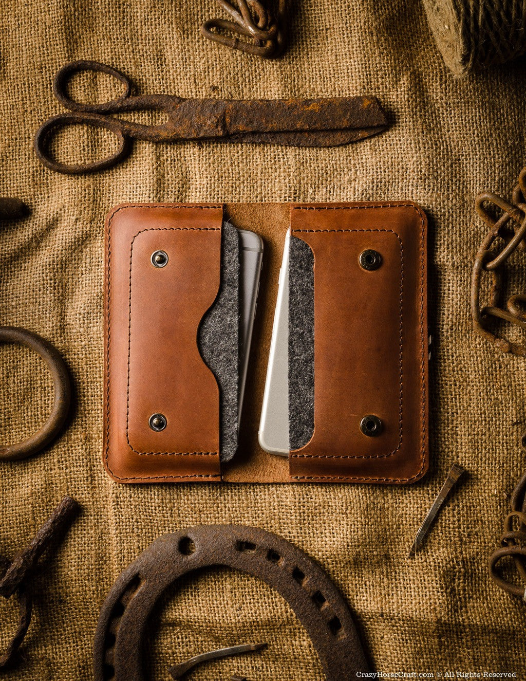 Crazy Horse Craft Phone Cases Leather Two iPhones Case Wallet custodia iPhone marrone