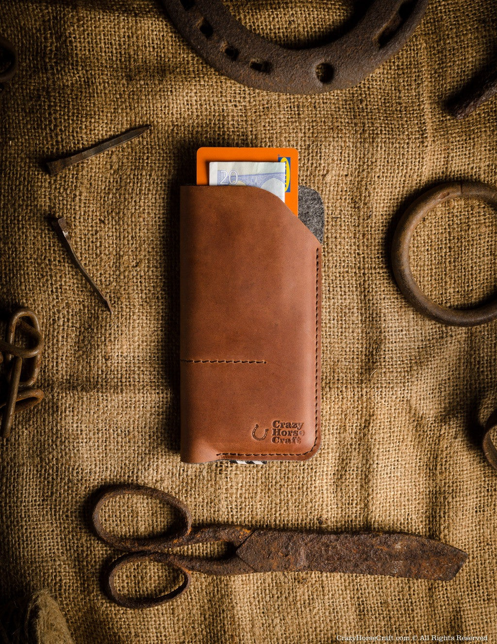 Crazy Horse Craft Phone Cases Leather Phone Case Wallet custodia iPhone 15 marrone