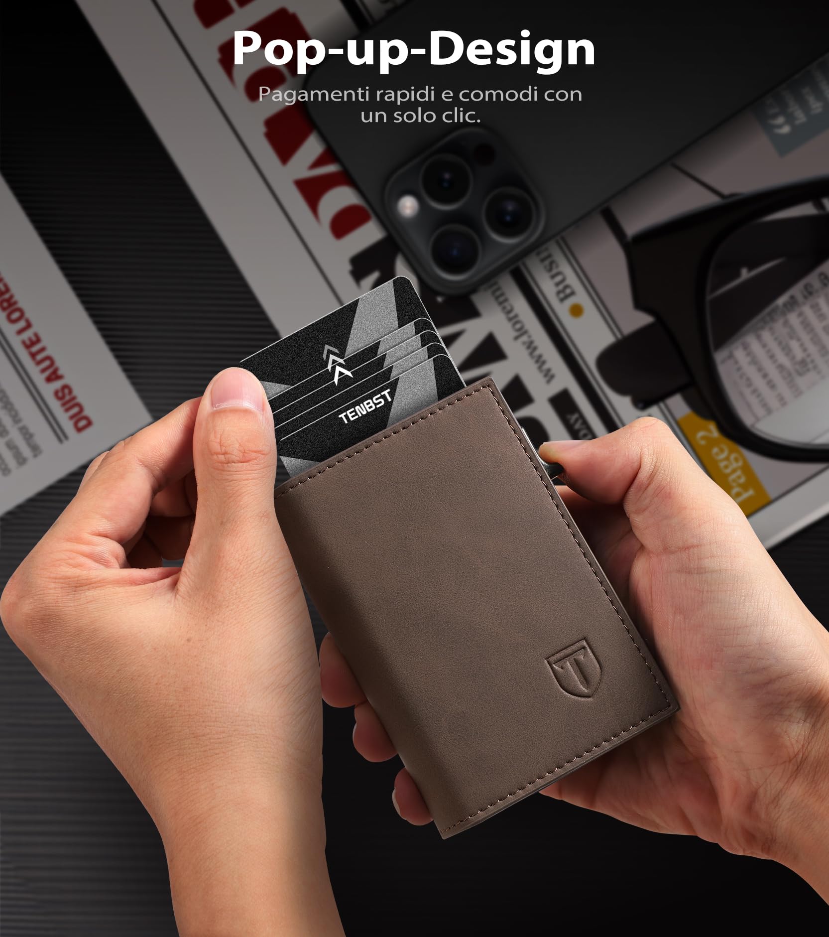 TENBST Card Holder portafoglio slim 8 carte Nero RFID