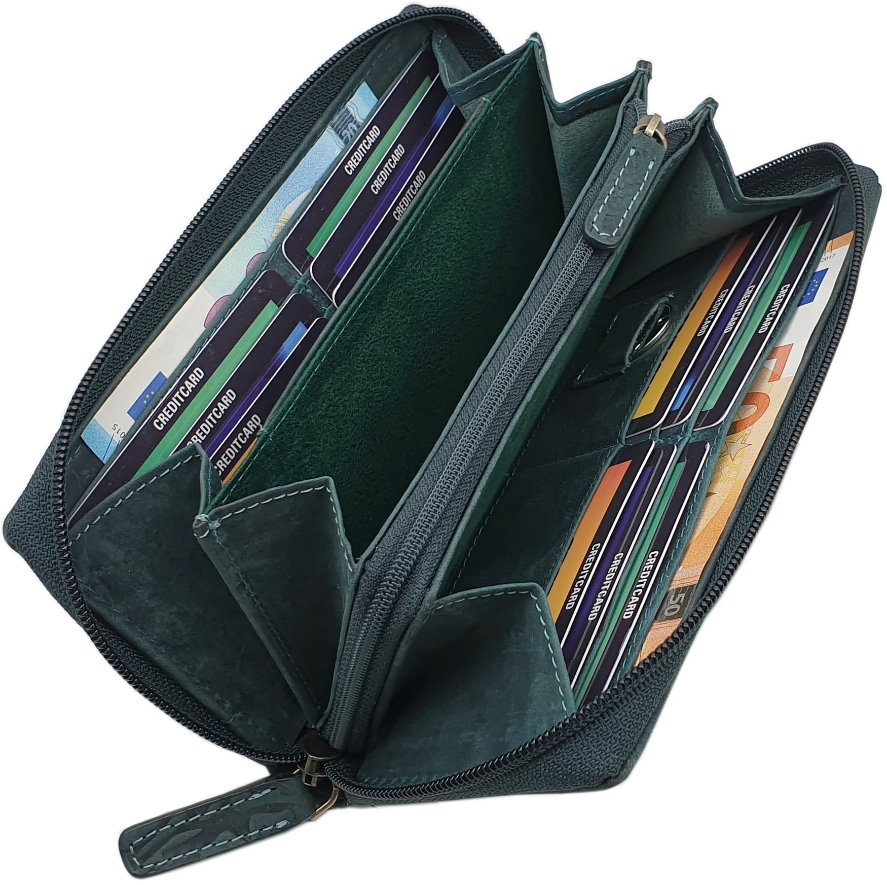 myledershop Damen Geldbörsen portafoglio grande RFID verde scuro