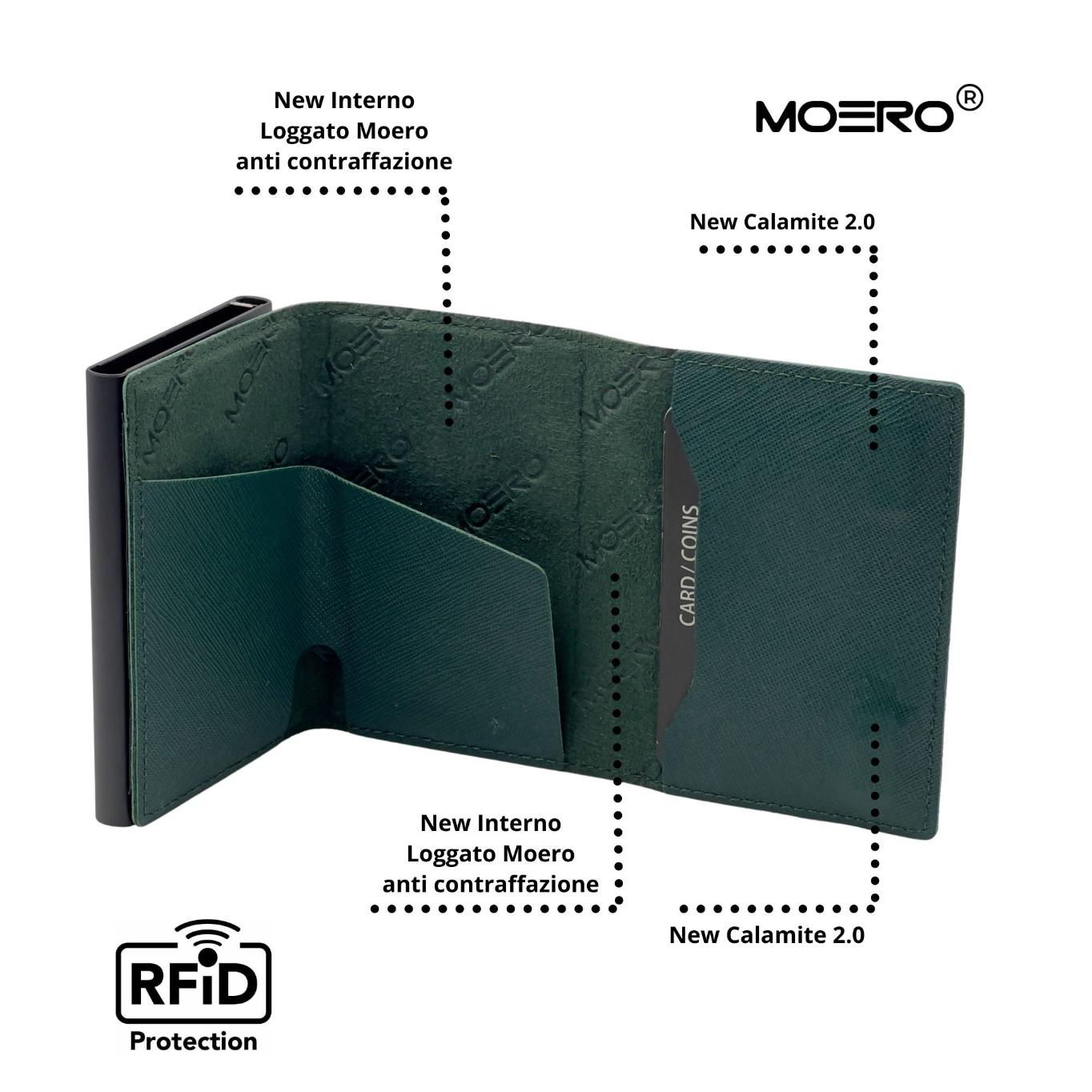 Moero Linea AirTag PRO Zip AirTag Saffiano portafoglio Verde Foresta RFID