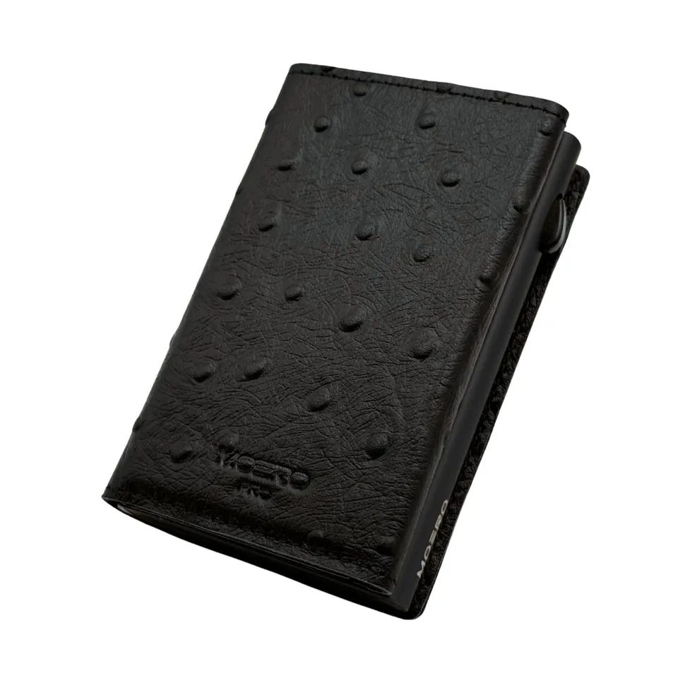 Moero Linea PRO Struzzo portafoglio nero in vera pelle con chiusura magnetica