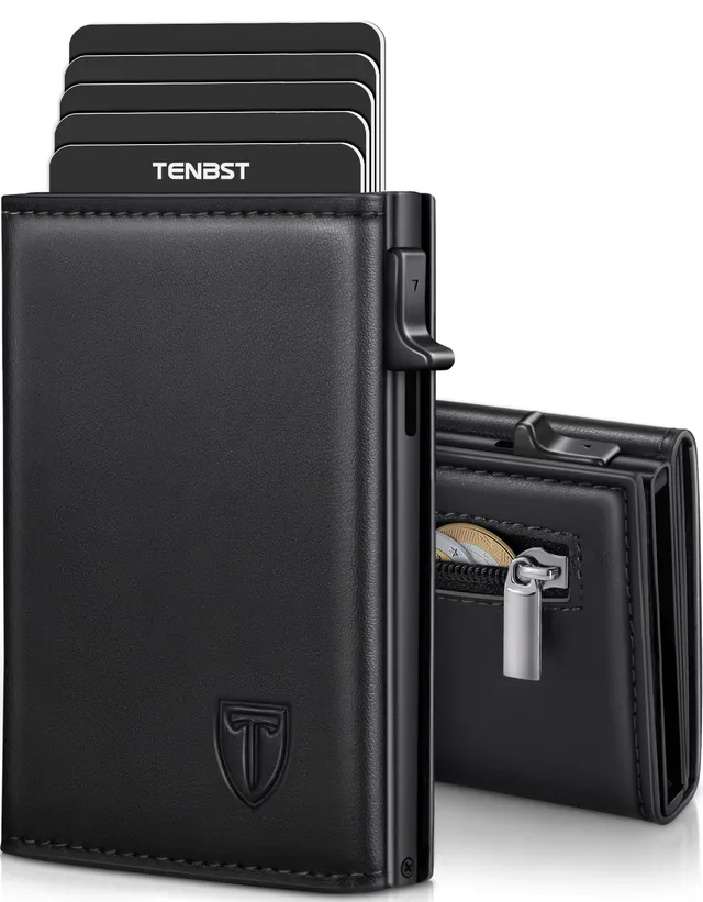 TENBST Card Holder portafoglio slim nero RFID con portamonete