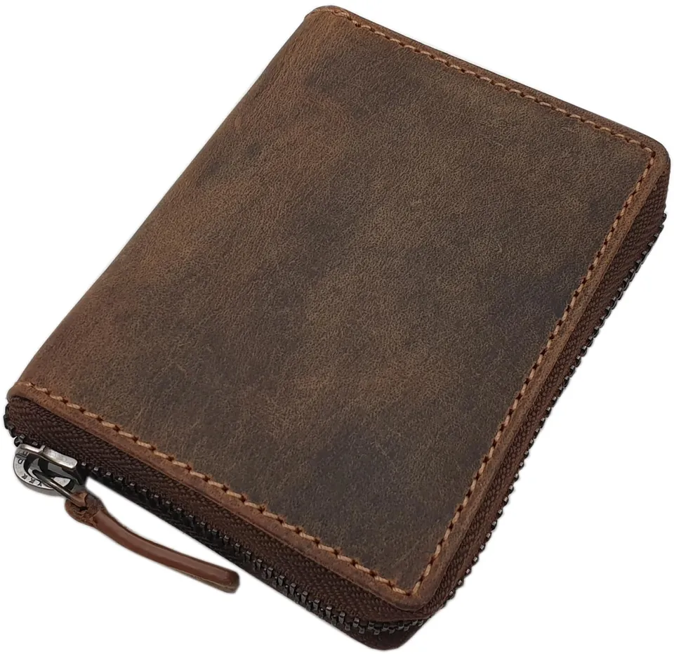 myledershop Herren Geldbörsen portafoglio in pelle di bufalo cognac RFID