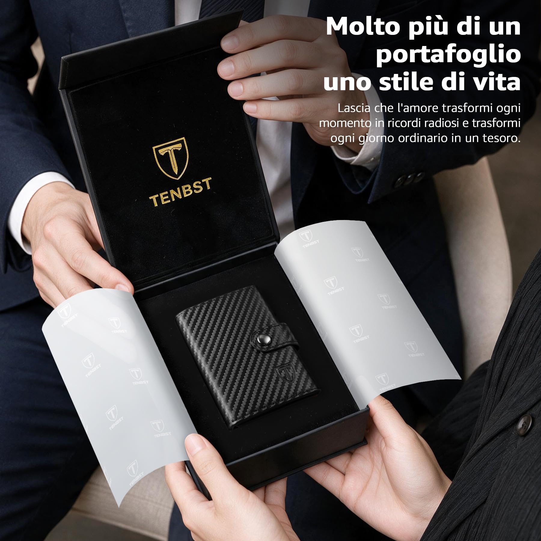 TENBST Card Holder portacarte uomo Nero/Arancione 10 carte RFID