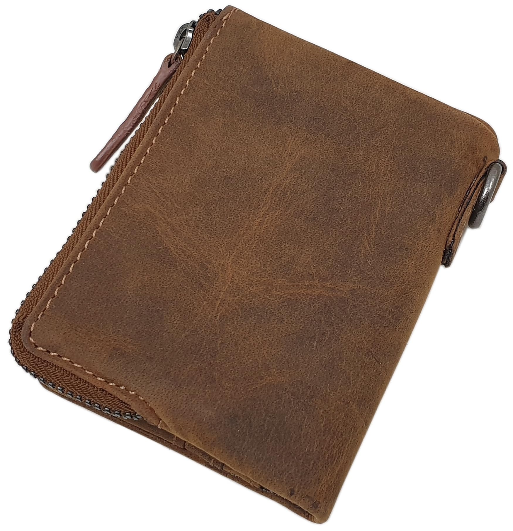 myledershop Herren Geldbörsen portafoglio uomo in pelle di bufalo teschio cognac RFID