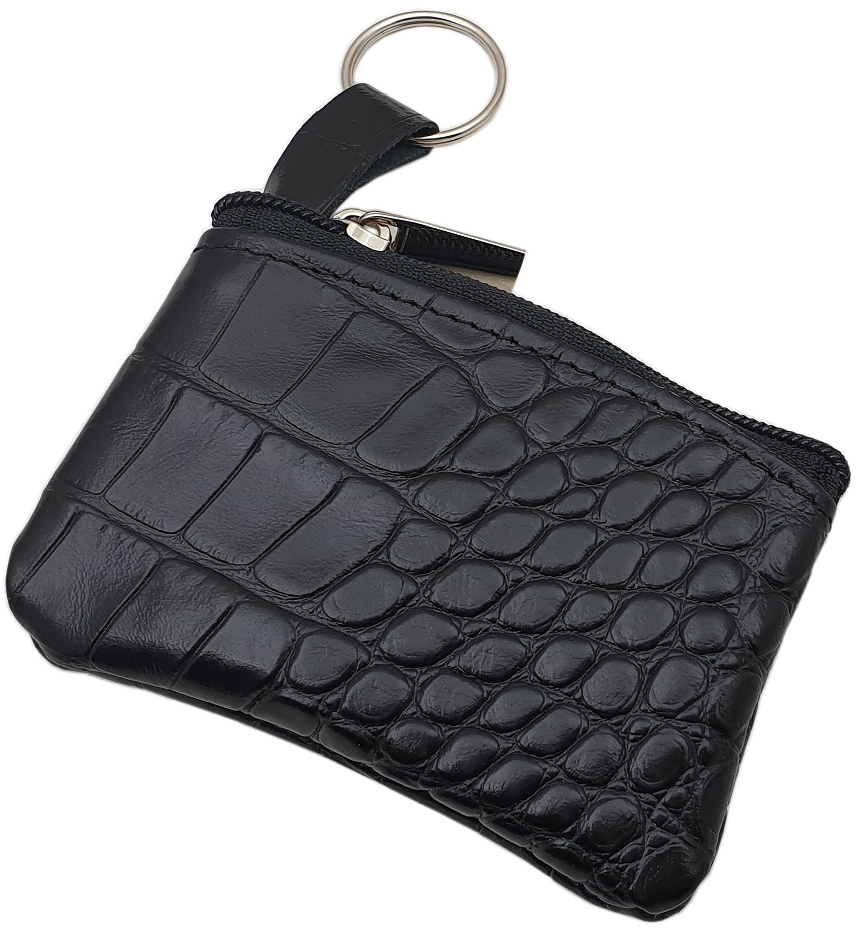 myledershop Schlüsseltaschen portachiavi in pelle di vitello nera con cerniera
