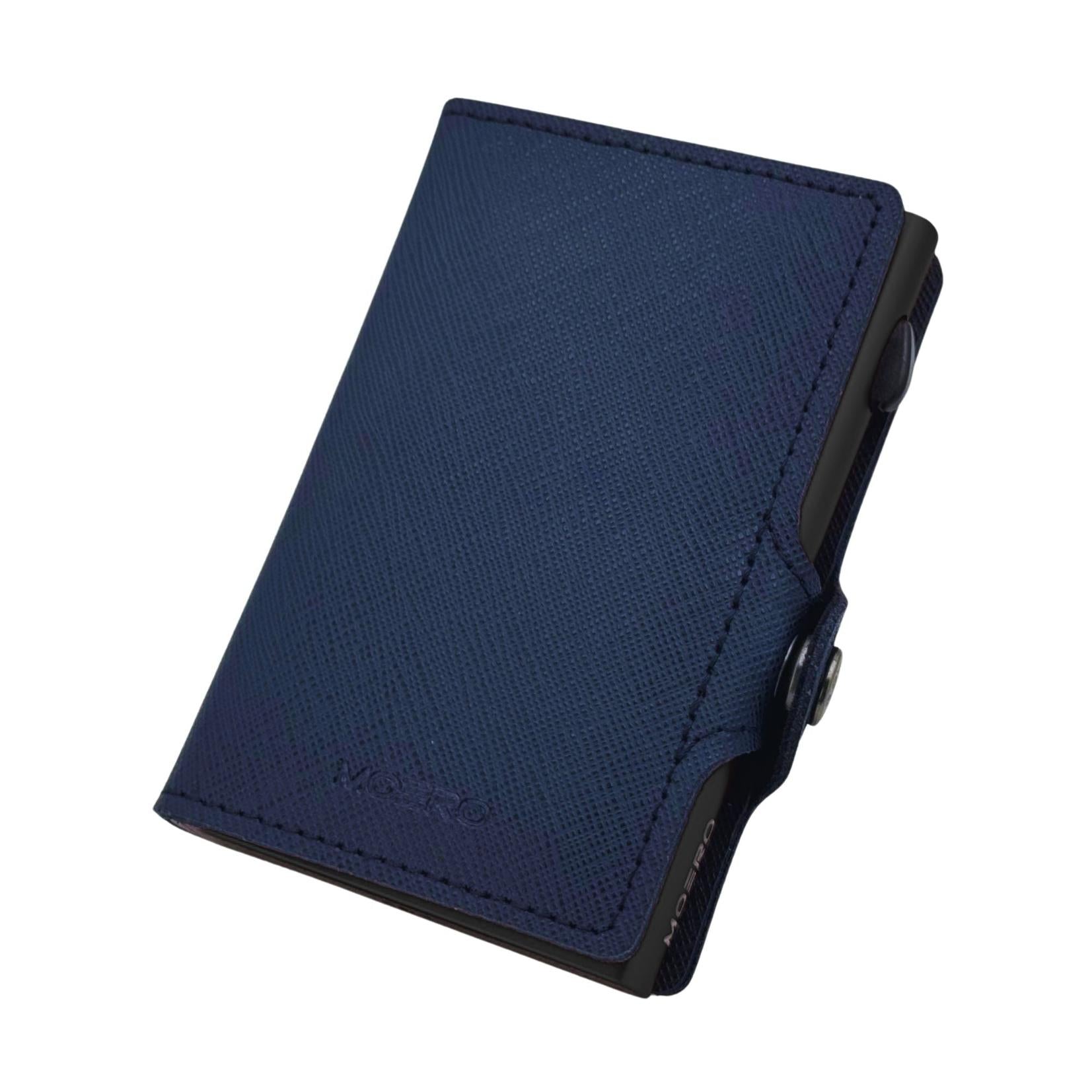 Moero Linea Classic Classic Zip Saffiano portafoglio blu navy RFID