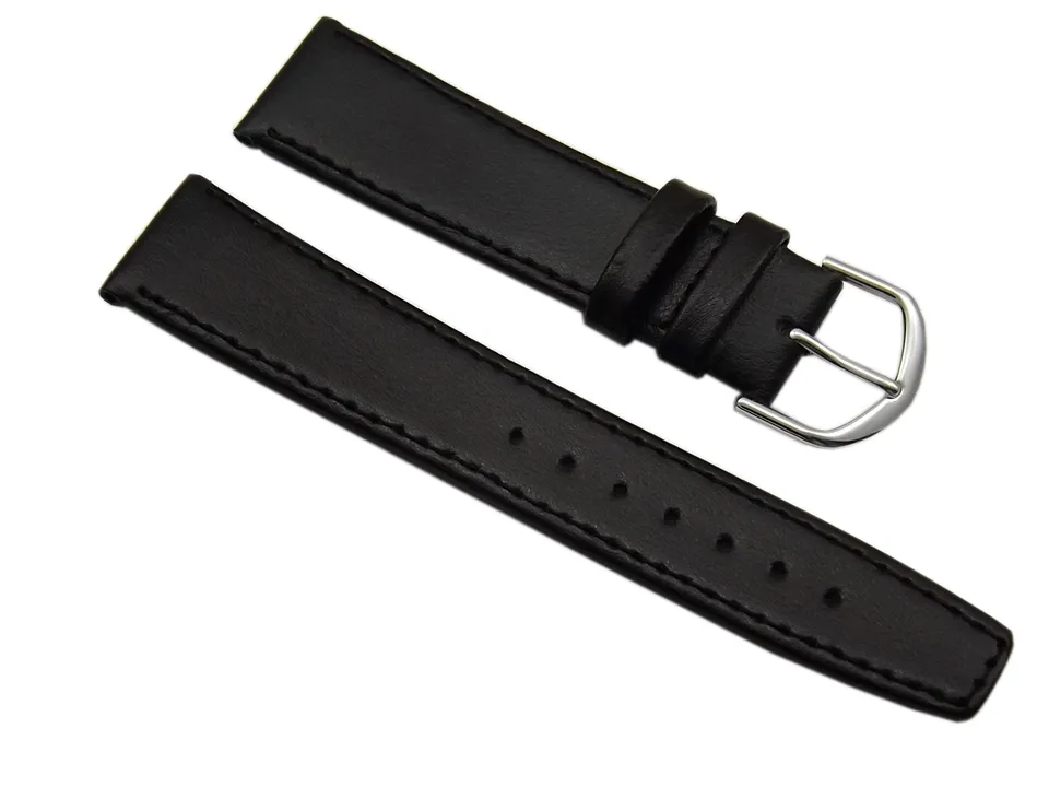 myledershop Uhrenarmbänder 20mm Pelle di vitello cinturino per orologio nero