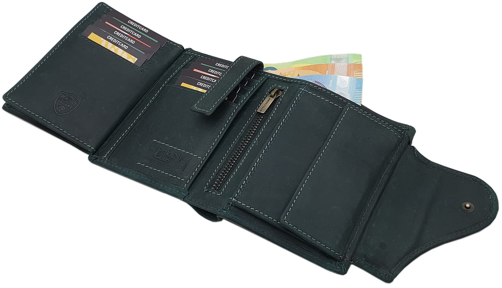myledershop Damen Geldbörsen portafoglio verticale donna verde scuro RFID