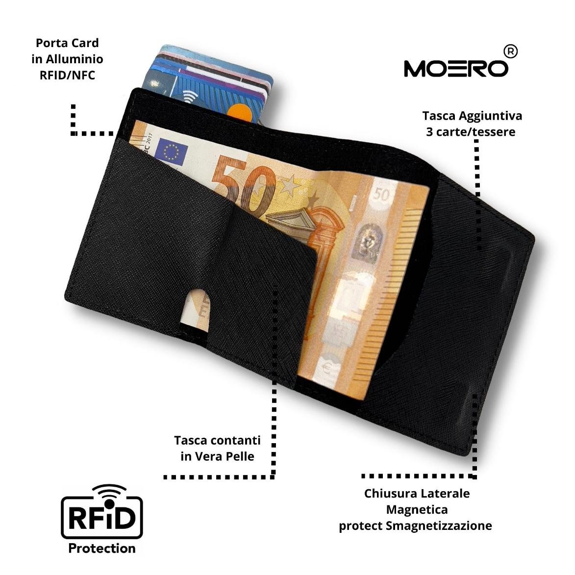 Moero Linea PRO PRO Saffiano portafoglio Nero RFID antigraffio