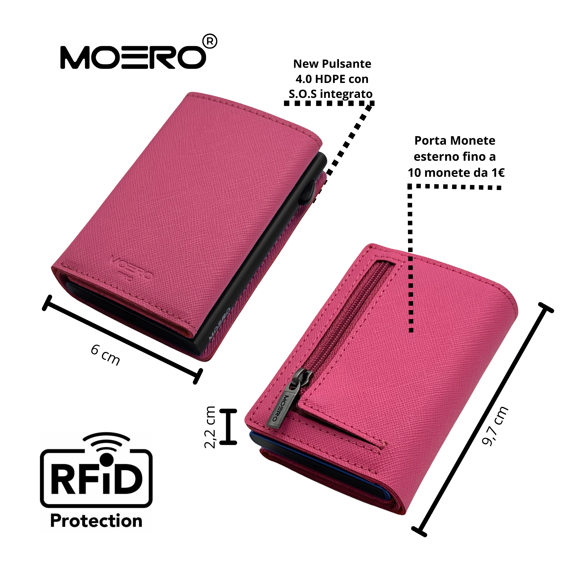Moero Linea PRO PRO PLUS Zip portafoglio fucsia pink con portamonete RFID