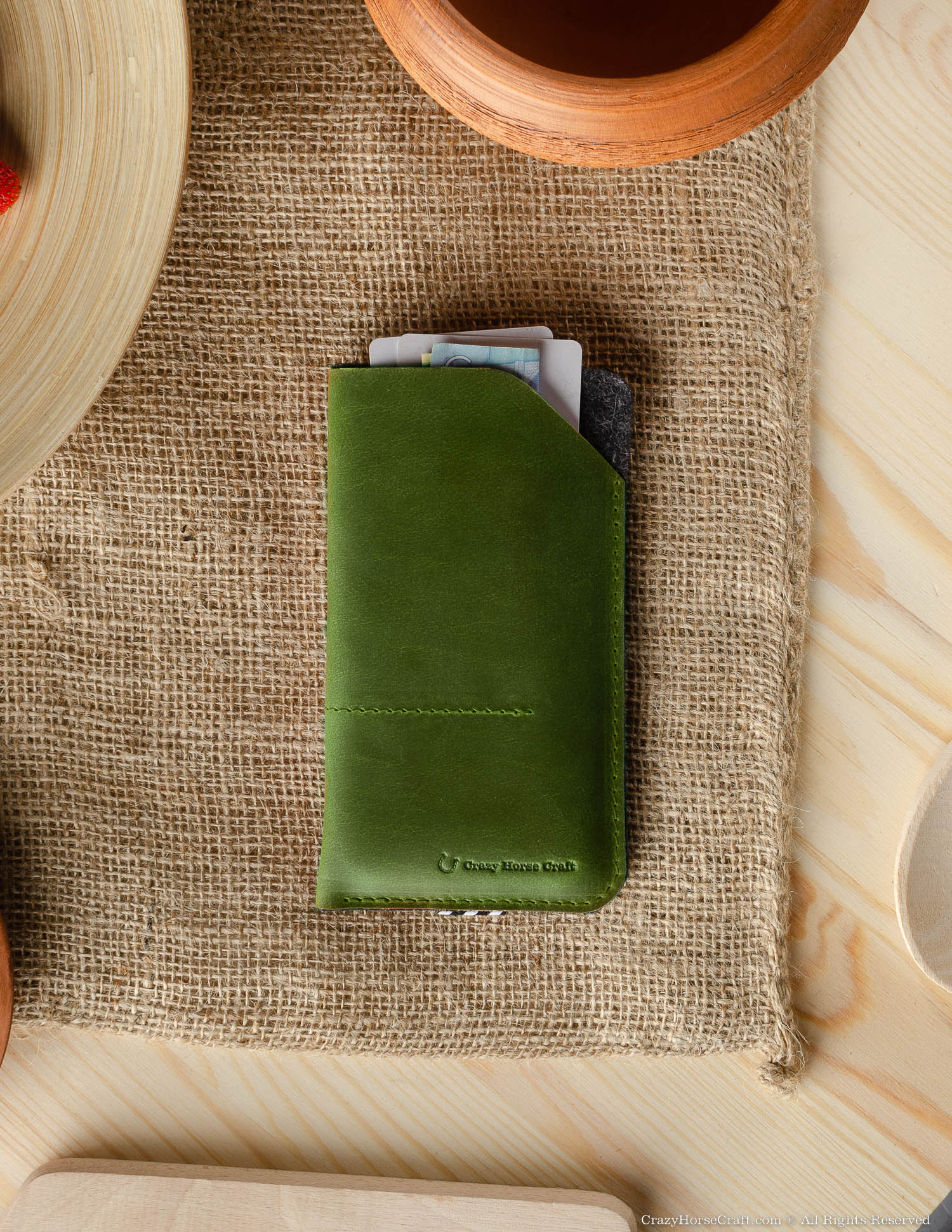 Crazy Horse Craft Phone Cases Leather Phone Case / Wallet with Card Pockets custodia iPhone Alpine Green