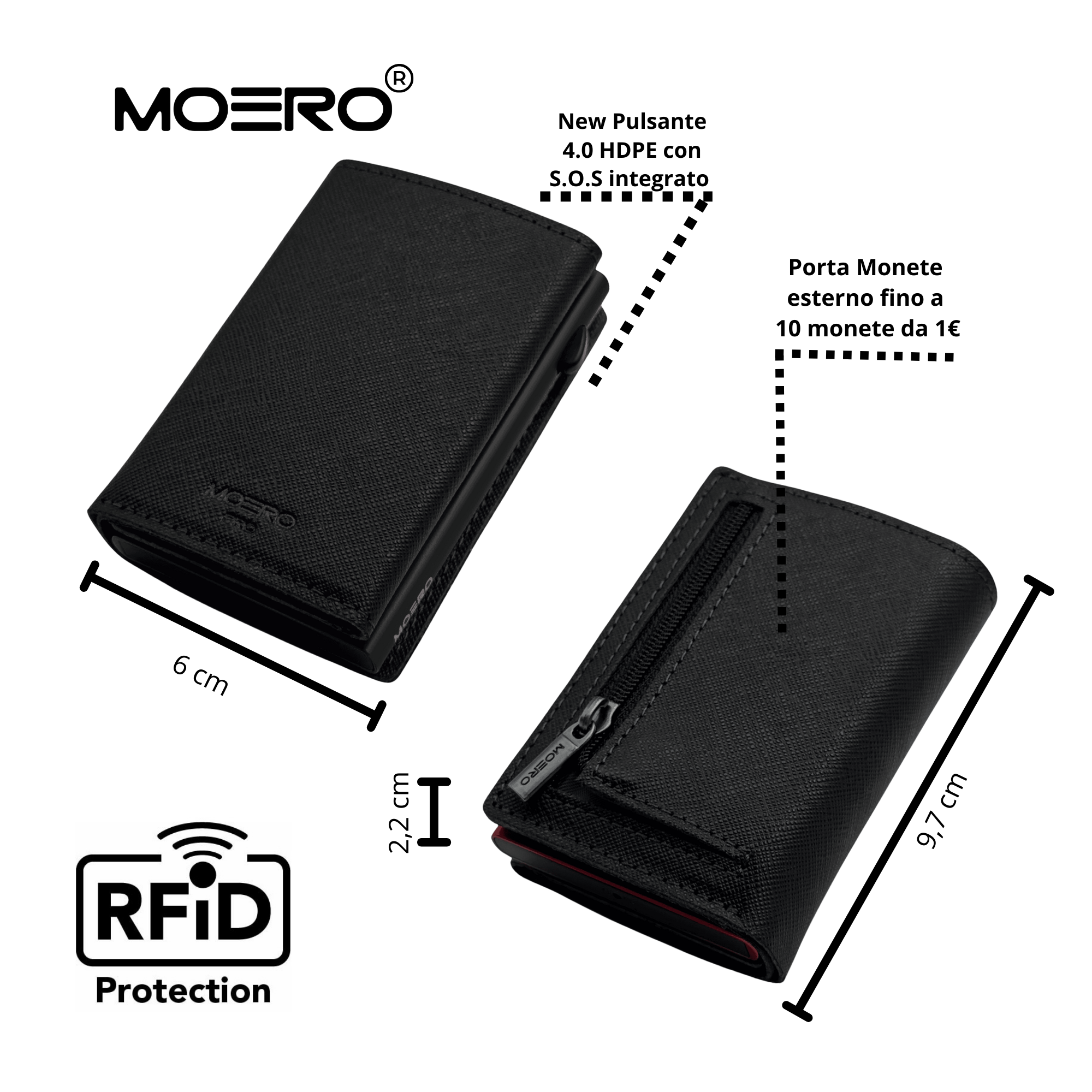 Moero Linea PRO PRO PLUS Zip Saffiano portafoglio nero blu RFID