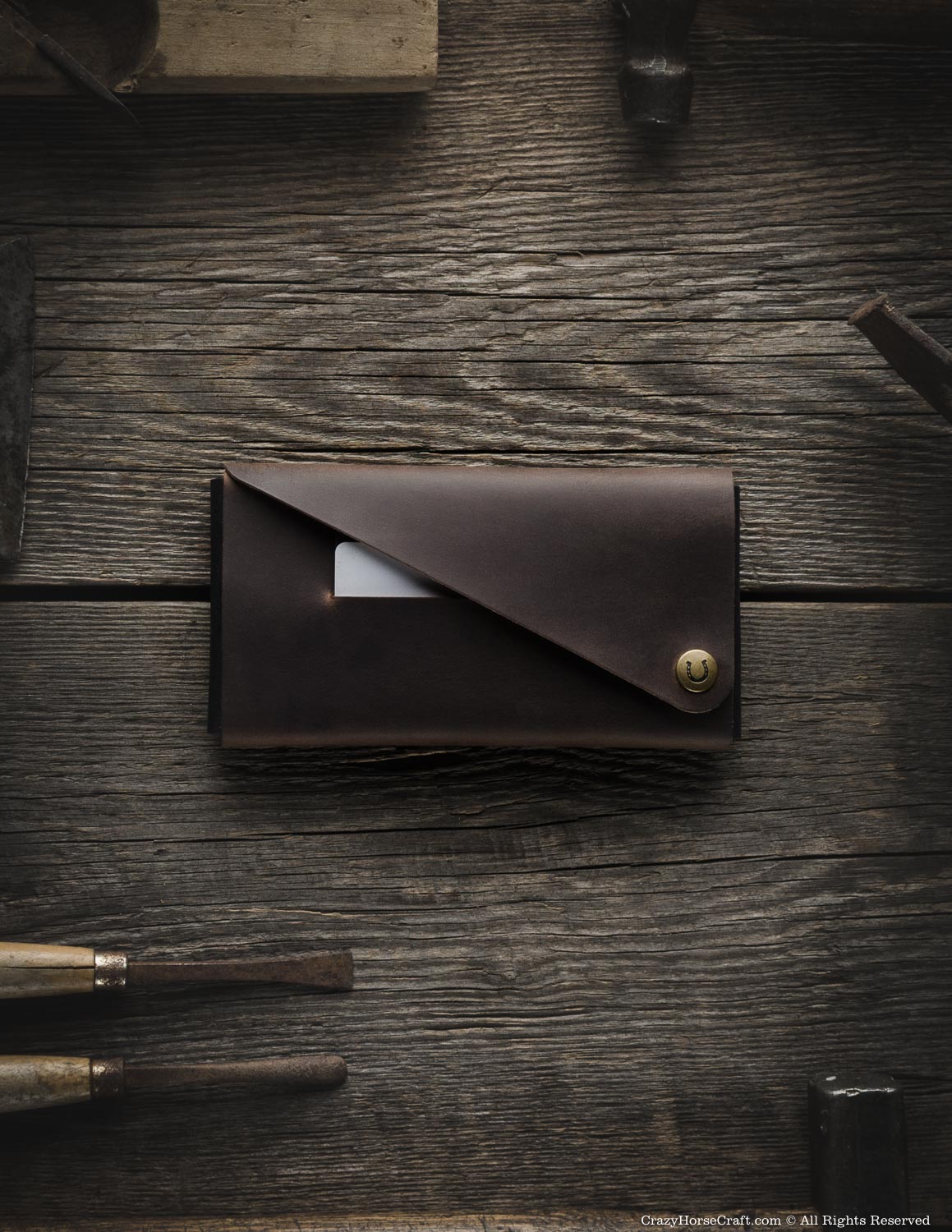 Crazy Horse Craft Minimalist Series portafoglio custodia iPhone Wood Brown XL