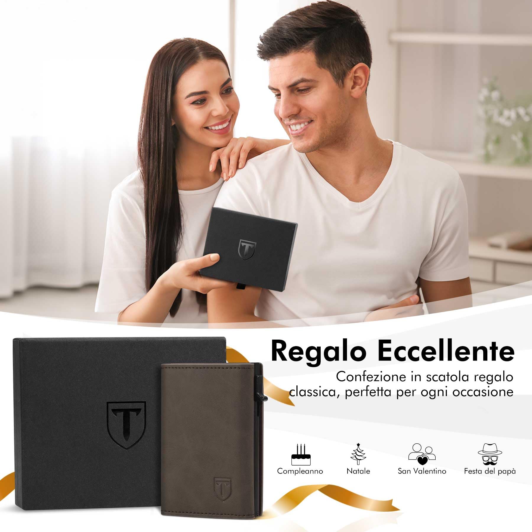 TENBST Card Holder portafoglio uomo marrone con protezione RFID
