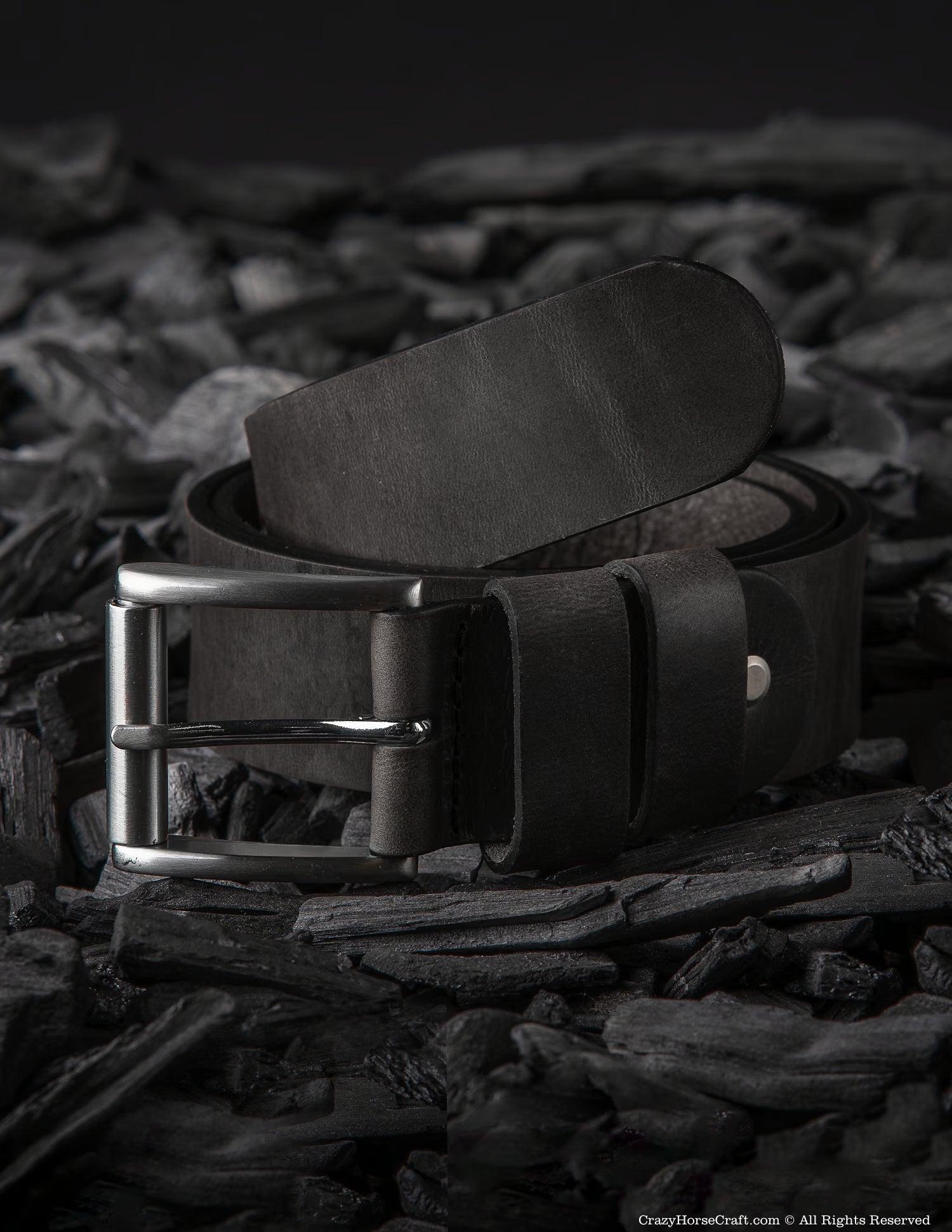 Crazy Horse Craft Belts Vegetable Tanned Leather Belt cintura nera Carbon Black