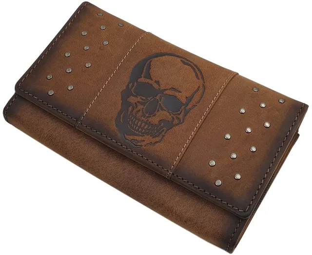 myledershop Damen Geldbörsen portafoglio donna cognac in pelle di bufalo RFID e NFC