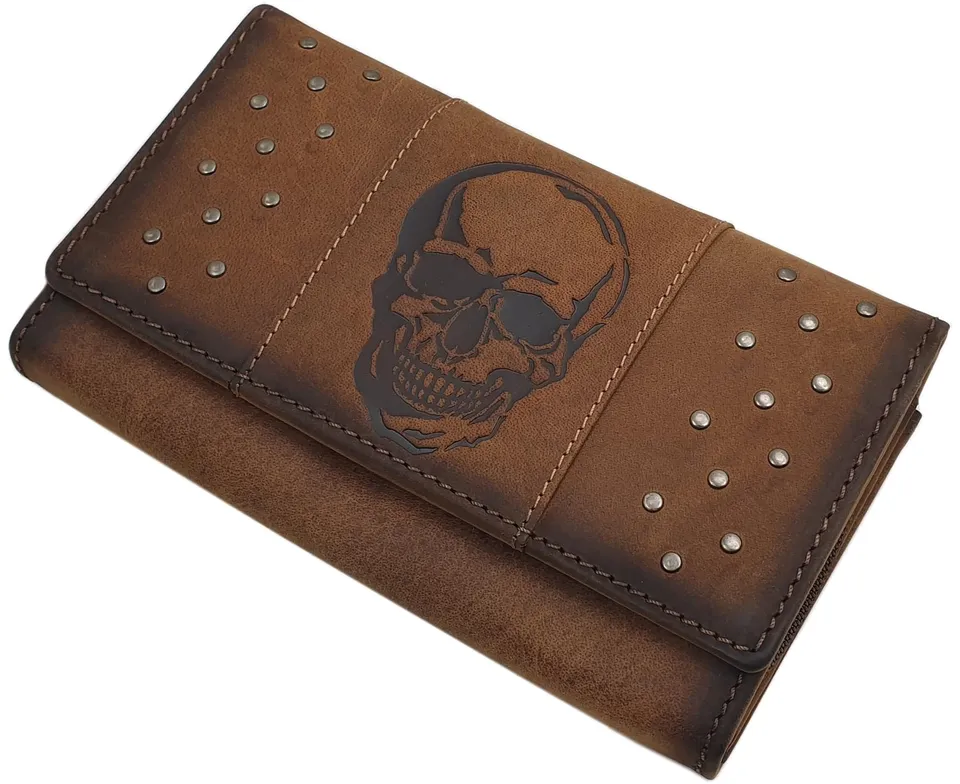 myledershop Damen Geldbörsen portafoglio donna cognac in pelle di bufalo RFID e NFC
