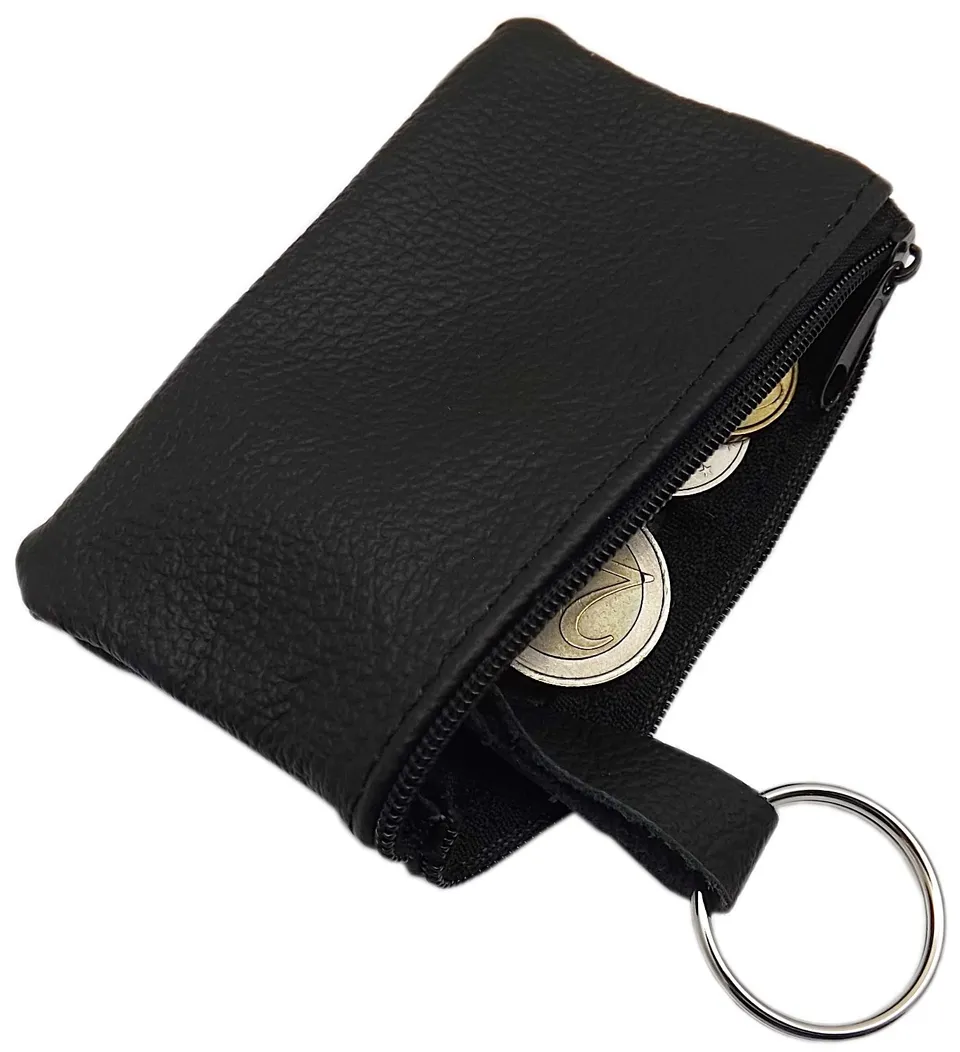 myledershop Schlüsseltaschen portachiavi in pelle nero con zip
