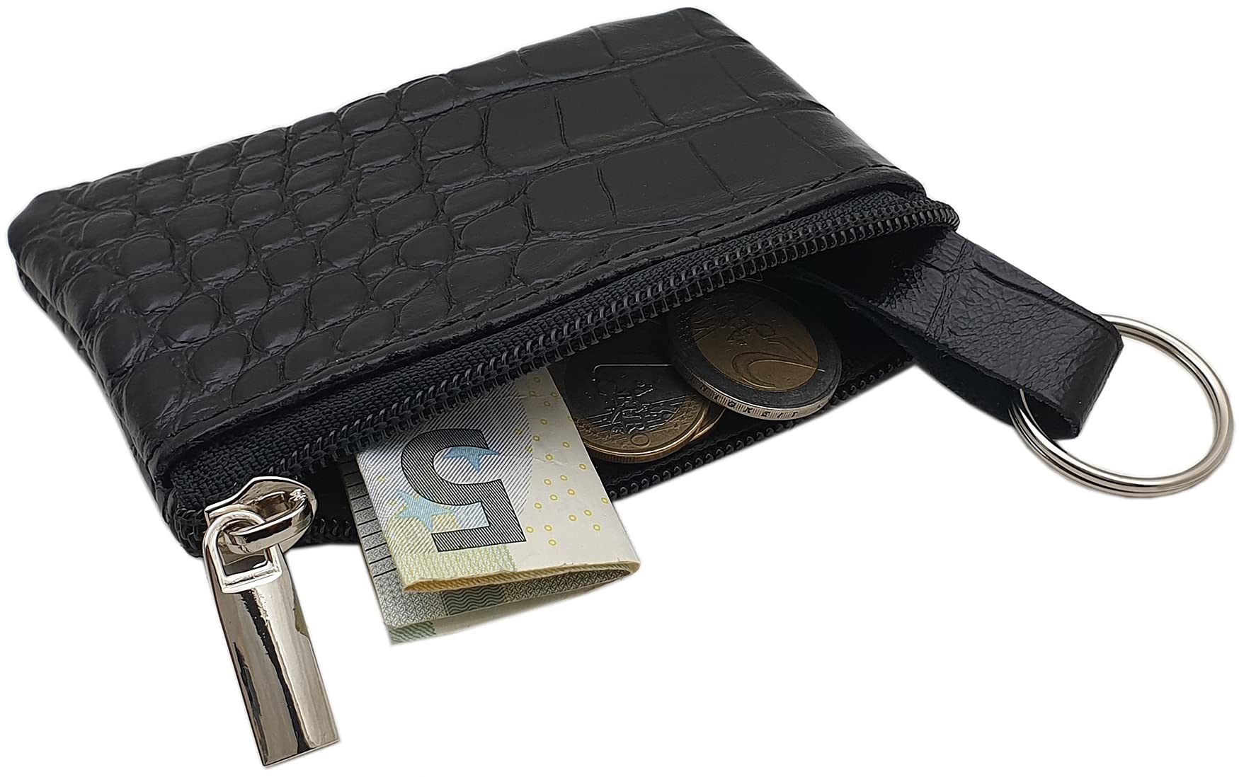 myledershop Schlüsseltaschen portachiavi in pelle di vitello nera con cerniera