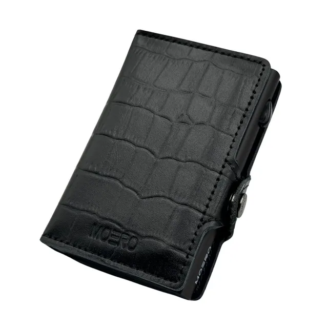 Moero Linea Classic Classic Croco portafoglio nero con stampa coccodrillo