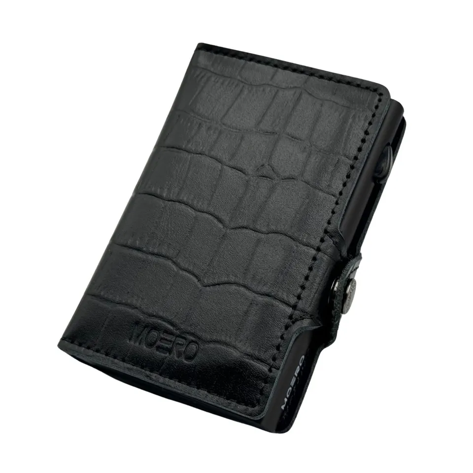 Moero Linea Classic Classic Croco portafoglio nero con stampa coccodrillo
